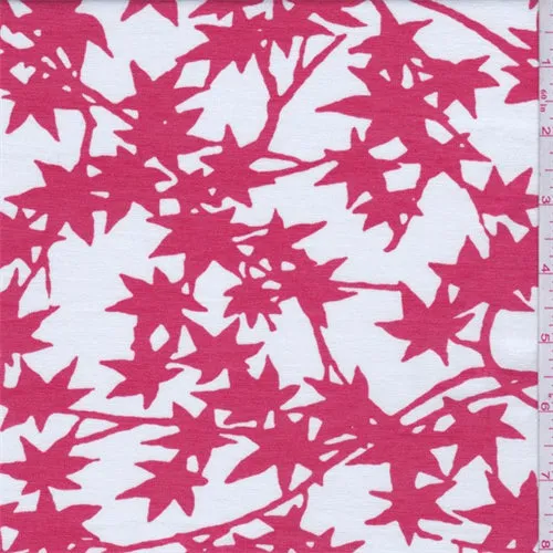 2 YD PC-Ivory/Coral Maple Leaf Print Lyocell Jersey Knit Fabric