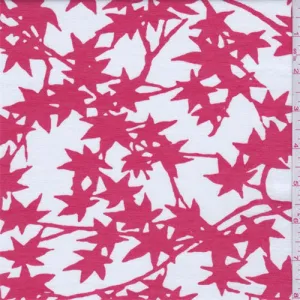 2 YD PC-Ivory/Coral Maple Leaf Print Lyocell Jersey Knit Fabric