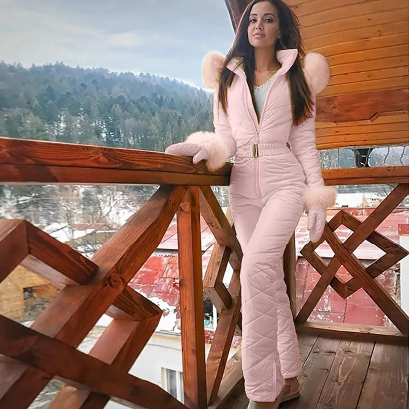 2024 New Women's Pink Ski Suit Fashion Casual Thick Hot Snowboard Skisuit Outdoor Sports Zipper Ski Suit Trip Snowboarding Wear