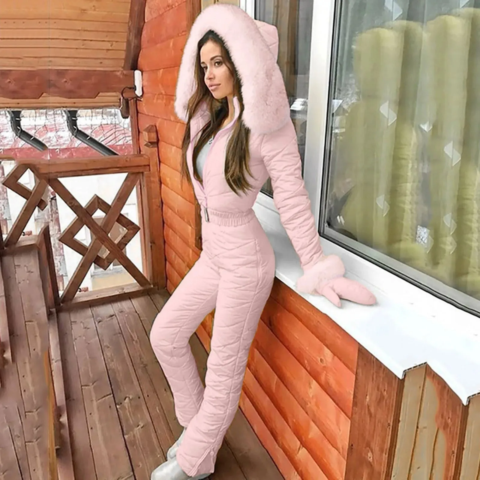 2024 New Women's Pink Ski Suit Fashion Casual Thick Hot Snowboard Skisuit Outdoor Sports Zipper Ski Suit Trip Snowboarding Wear