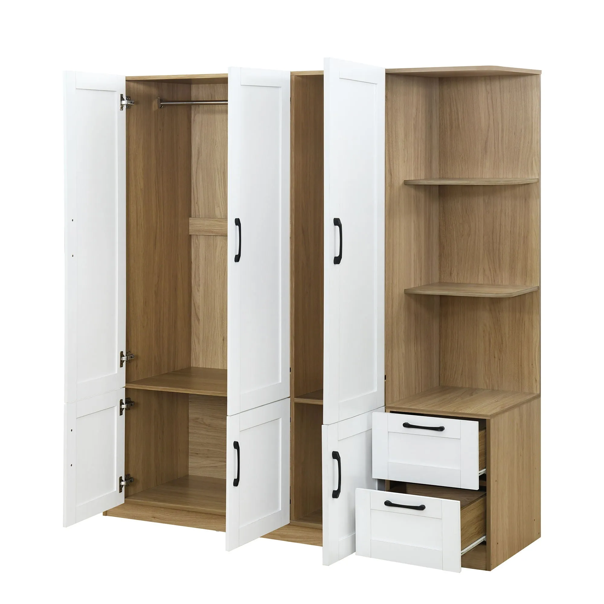 3 Door Storage Wardrobe For Dedroom With Shelves And 2 Drawers, Side Storage Shelves by Couch.com