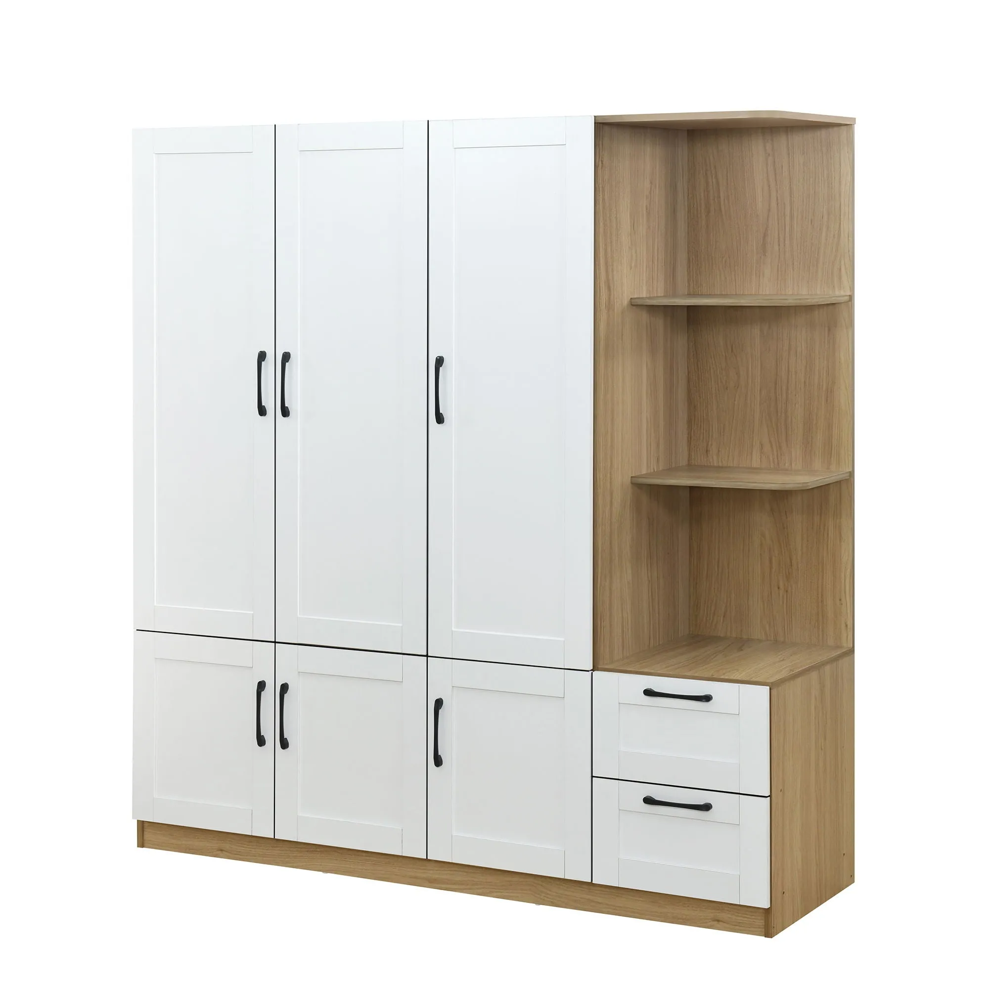 3 Door Storage Wardrobe For Dedroom With Shelves And 2 Drawers, Side Storage Shelves by Couch.com