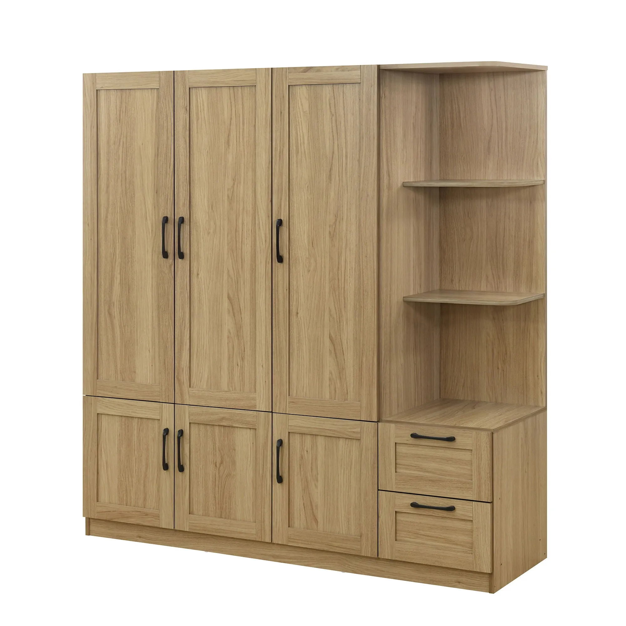 3 Door Storage Wardrobe For Dedroom With Shelves And 2 Drawers, Side Storage Shelves by Couch.com