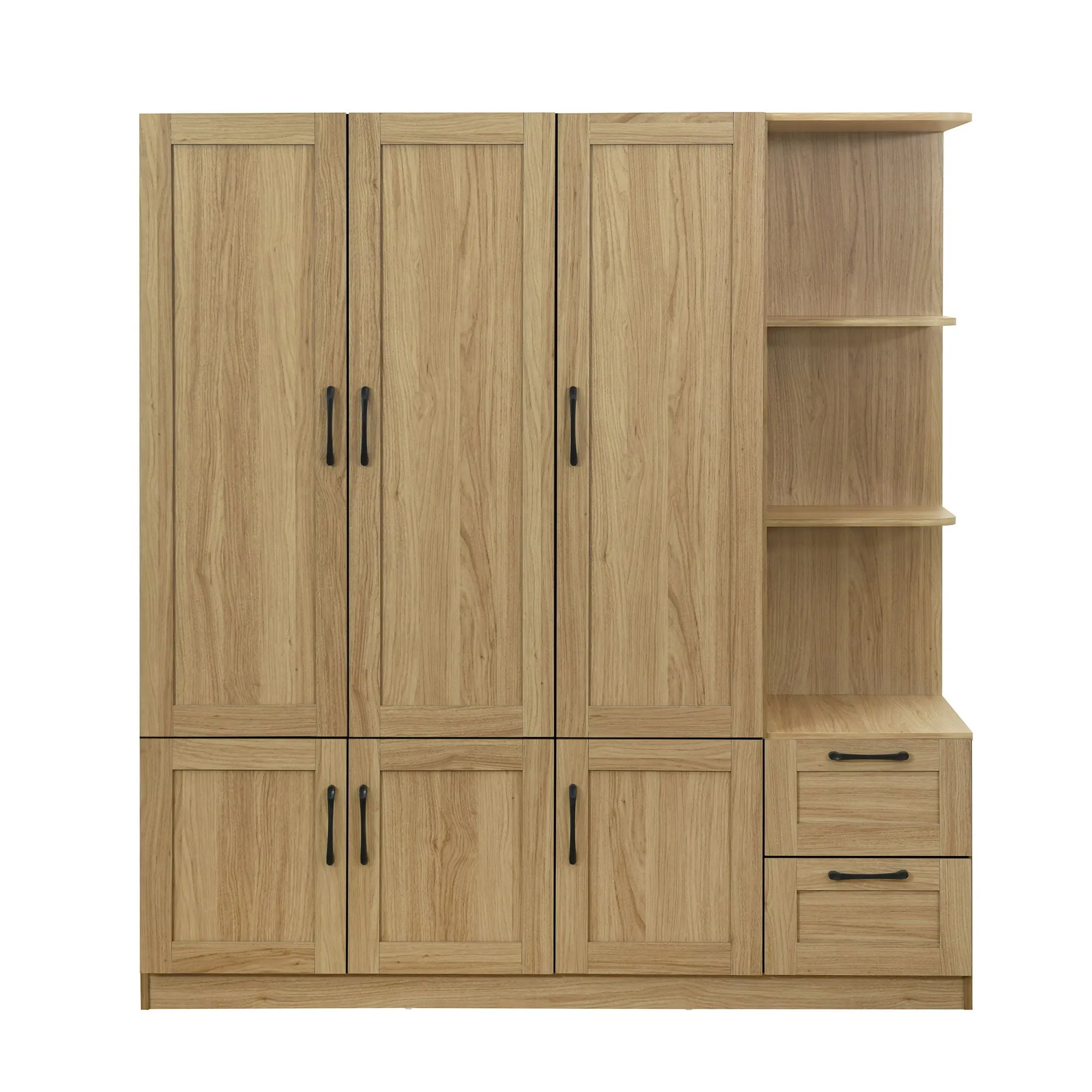 3 Door Storage Wardrobe For Dedroom With Shelves And 2 Drawers, Side Storage Shelves by Couch.com