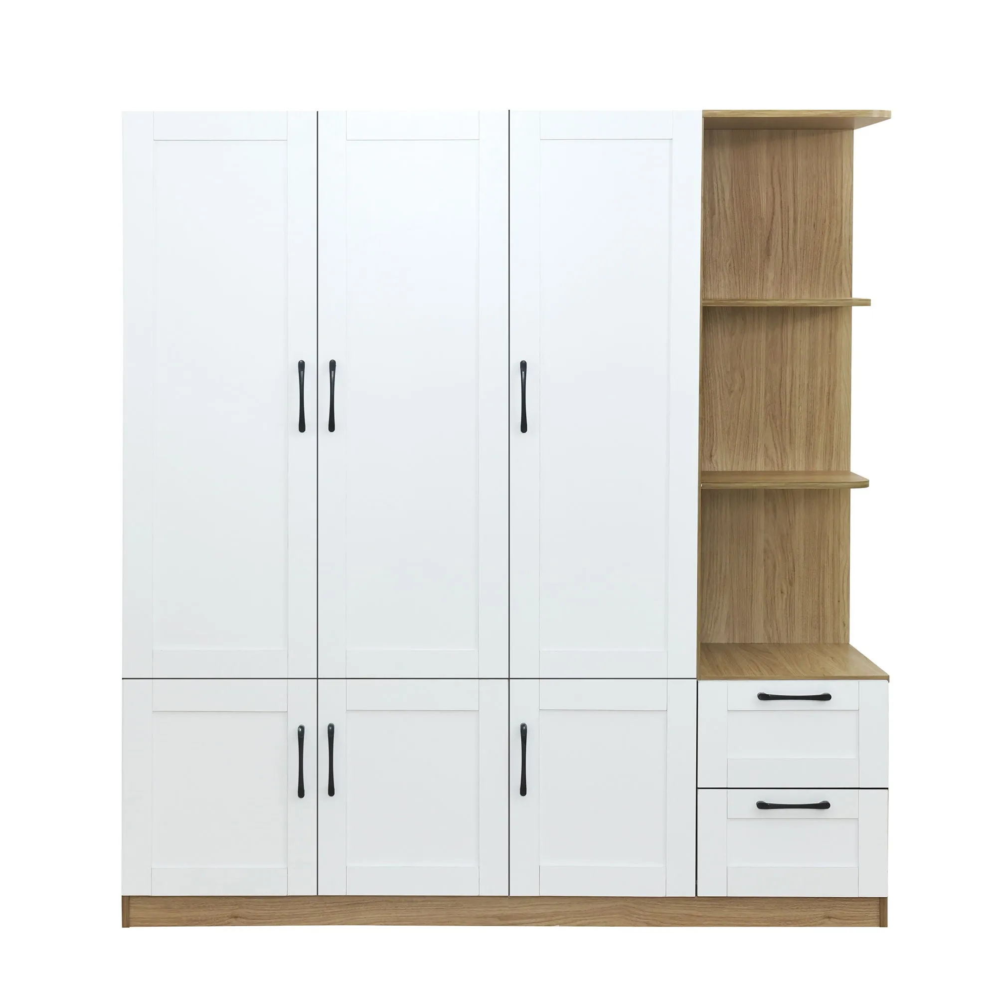 3 Door Storage Wardrobe For Dedroom With Shelves And 2 Drawers, Side Storage Shelves by Couch.com