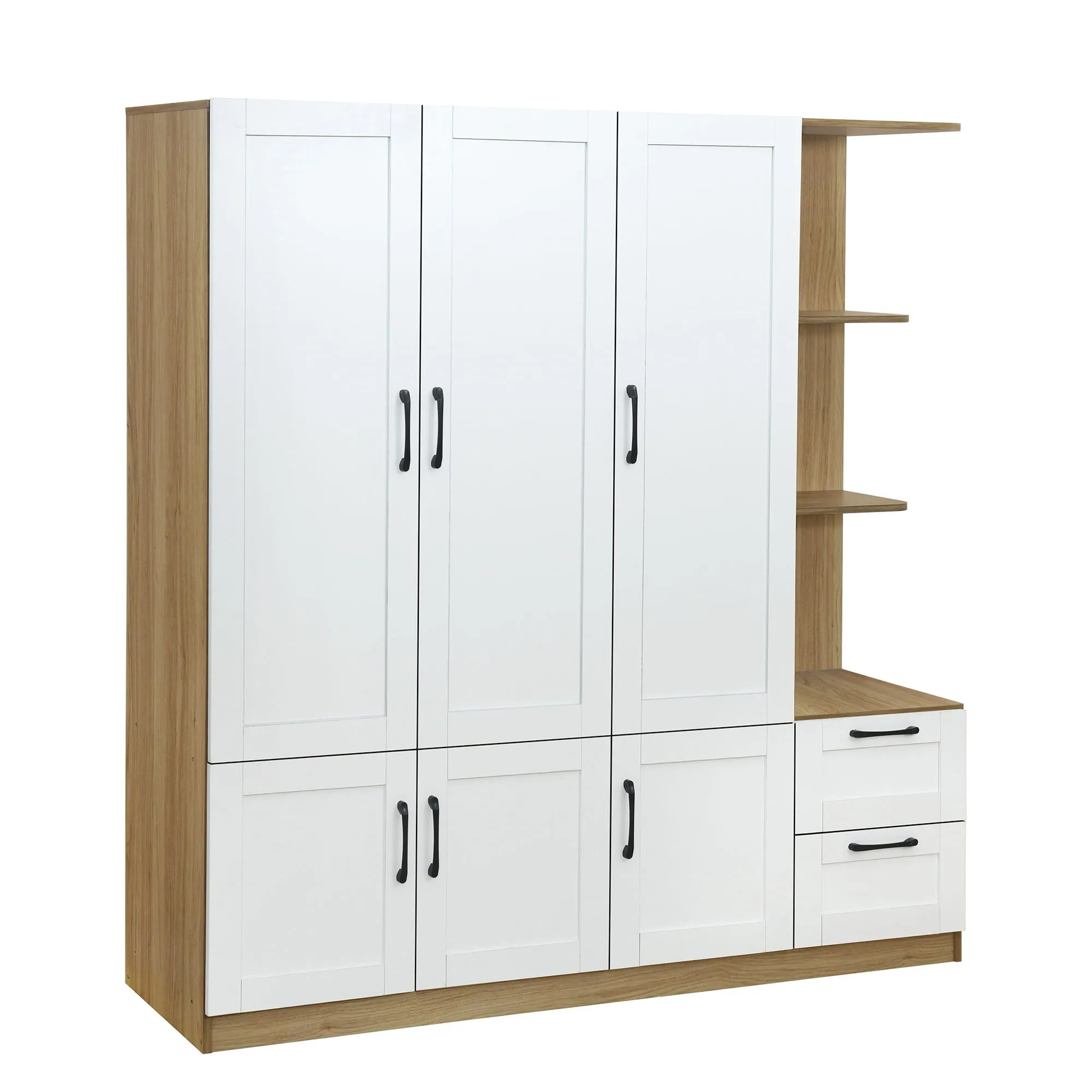 3 Door Storage Wardrobe For Dedroom With Shelves And 2 Drawers, Side Storage Shelves by Couch.com