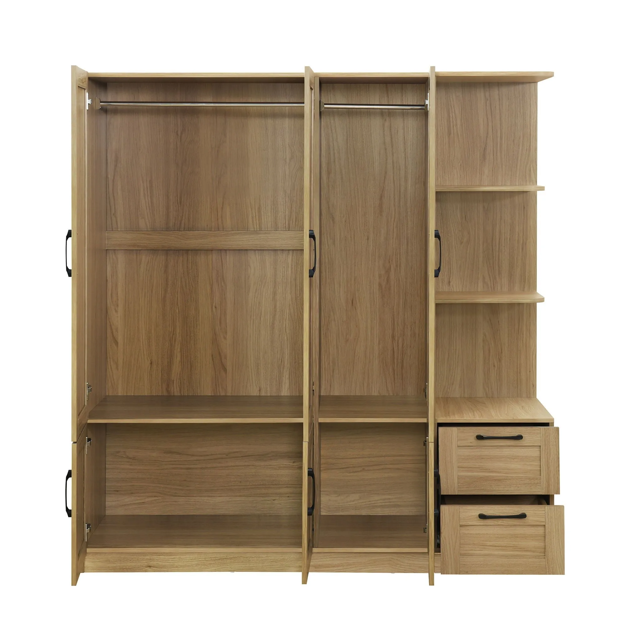 3 Door Storage Wardrobe For Dedroom With Shelves And 2 Drawers, Side Storage Shelves by Couch.com