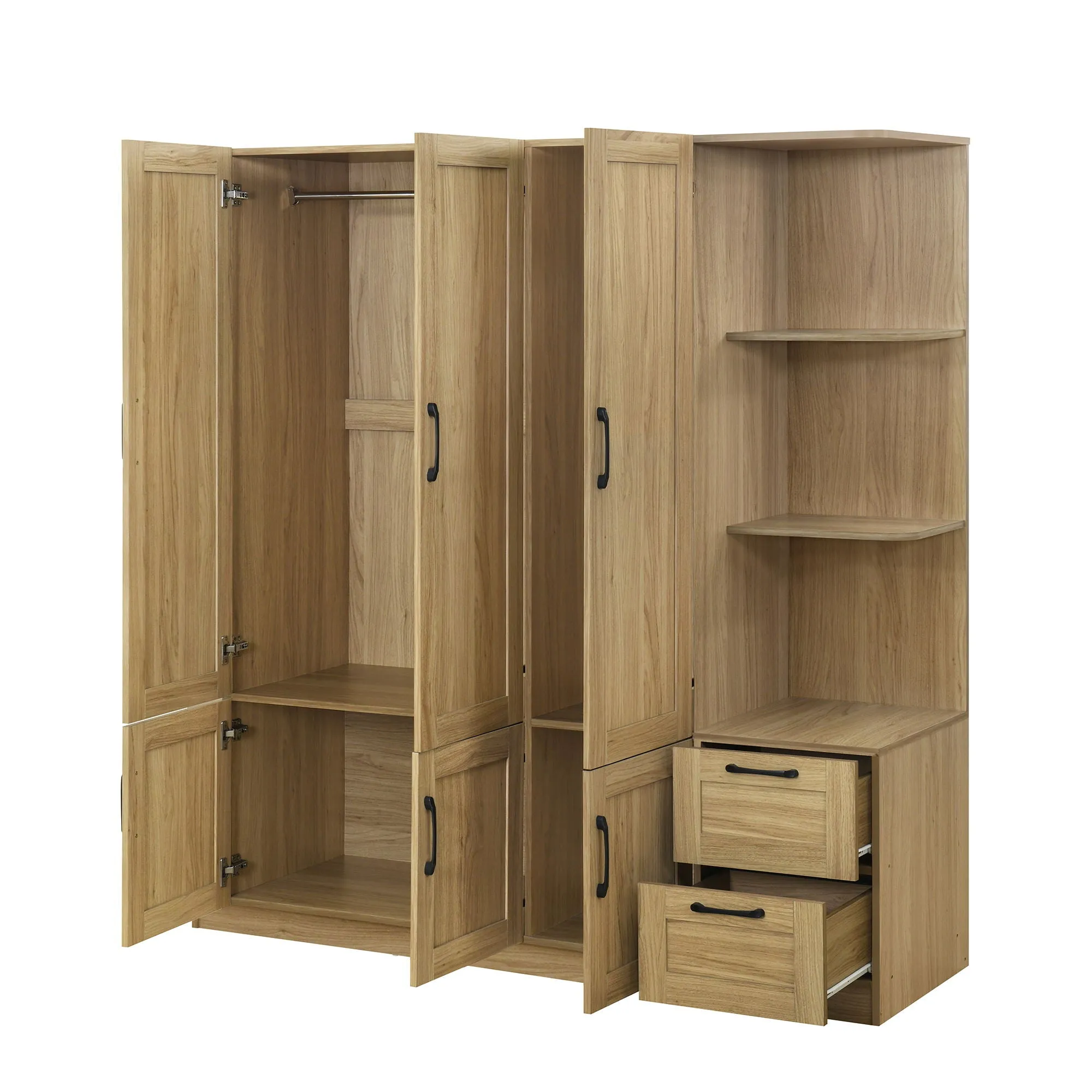 3 Door Storage Wardrobe For Dedroom With Shelves And 2 Drawers, Side Storage Shelves by Couch.com