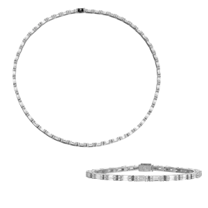 3mm Baguette and Round Cut Tennis Chain   Bracelet Bundle