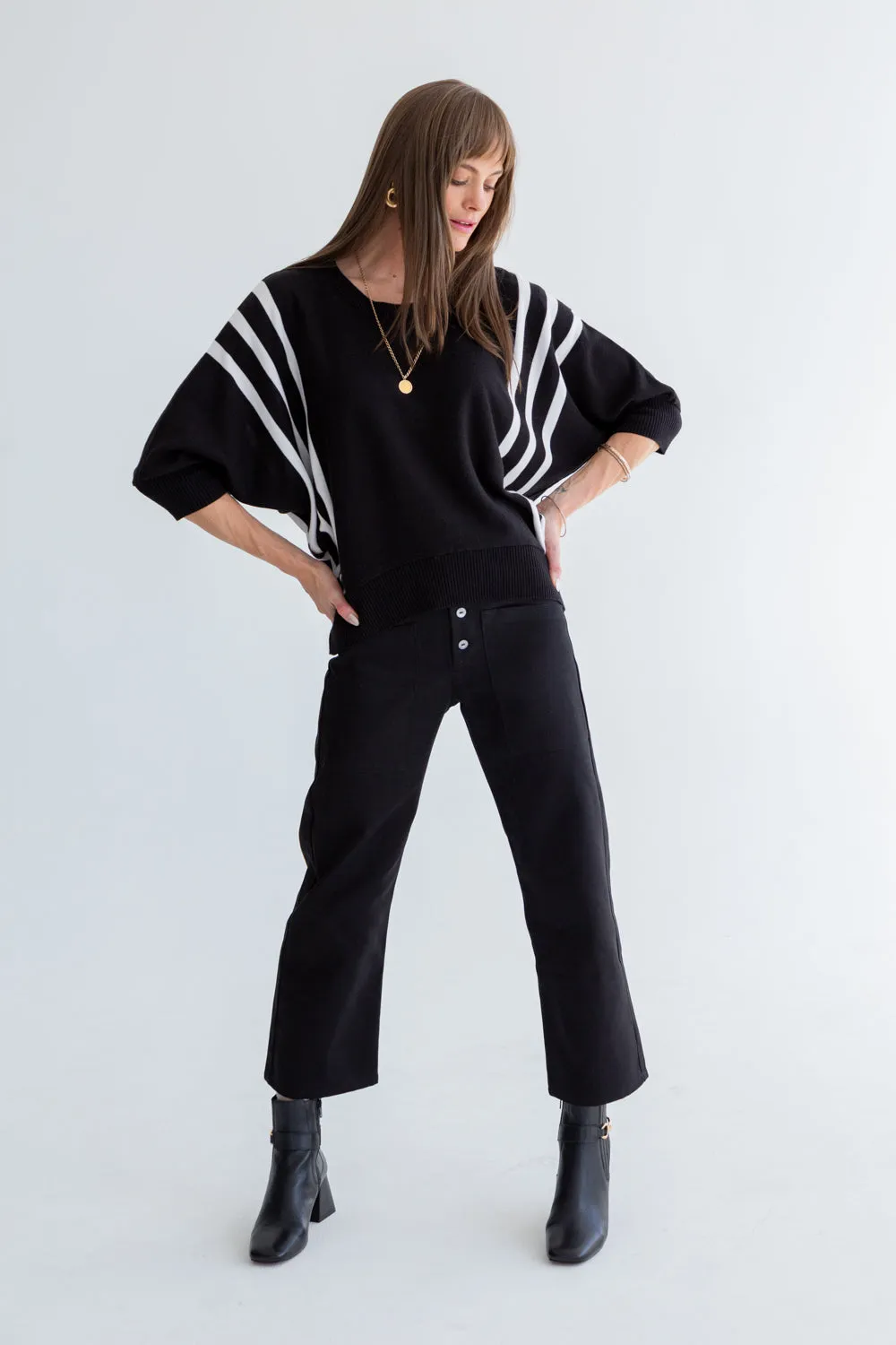 Ali Knit Black & Ivory Stripe
