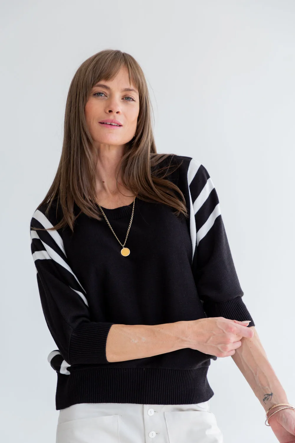 Ali Knit Black & Ivory Stripe