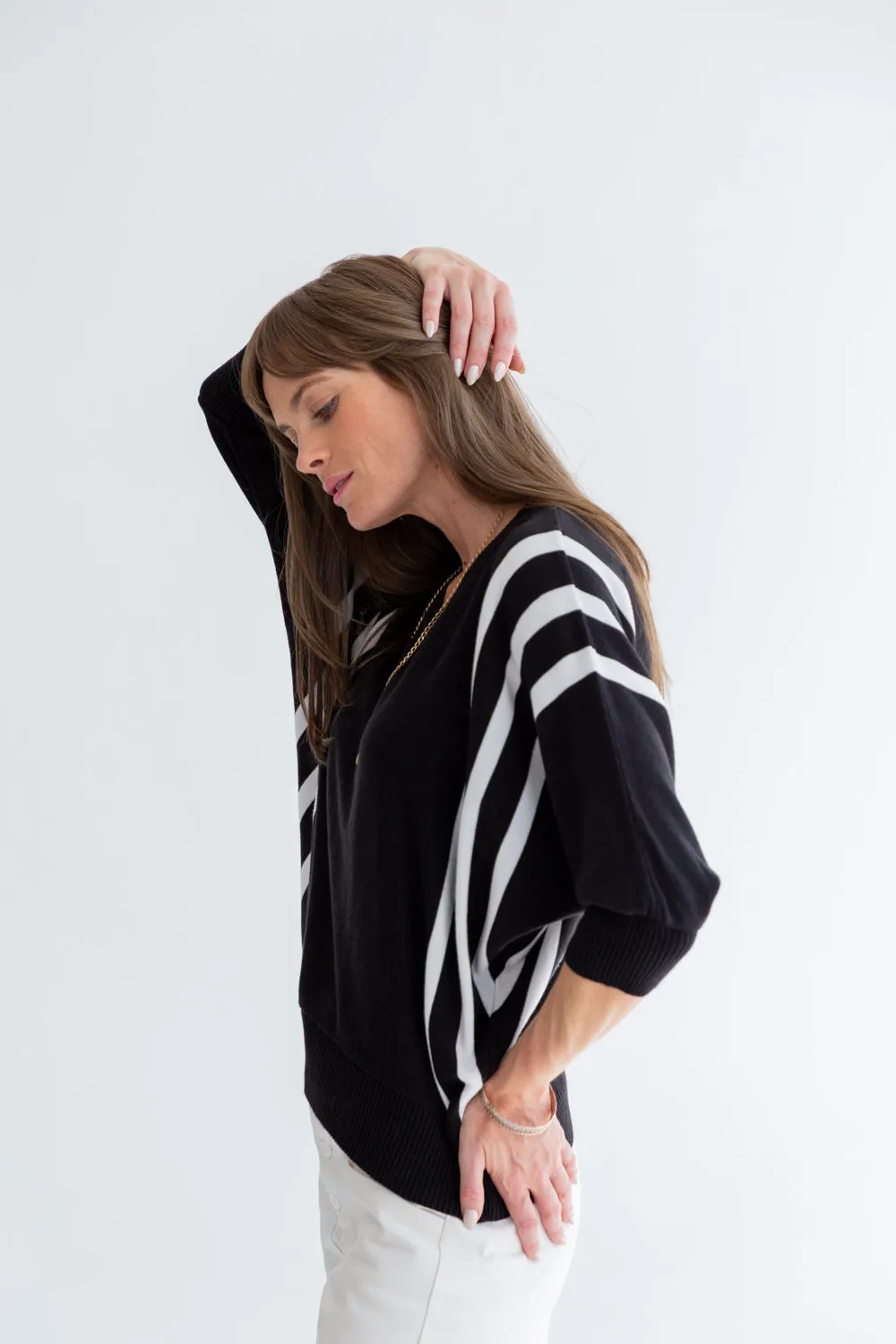 Ali Knit Black & Ivory Stripe
