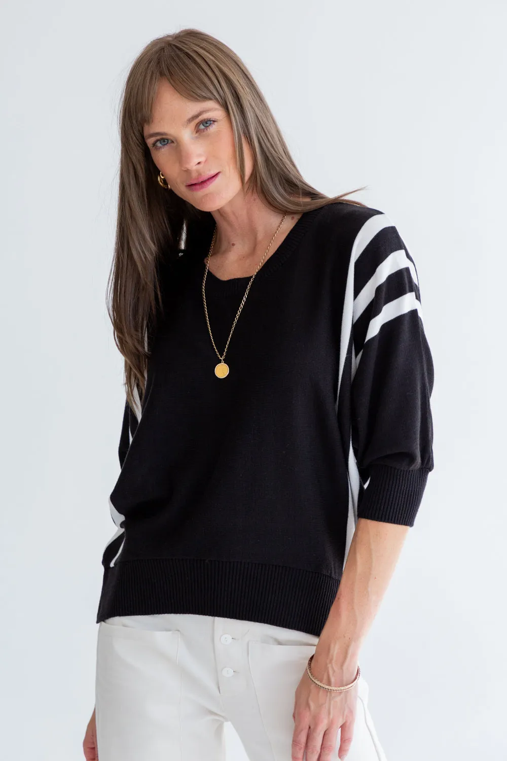 Ali Knit Black & Ivory Stripe