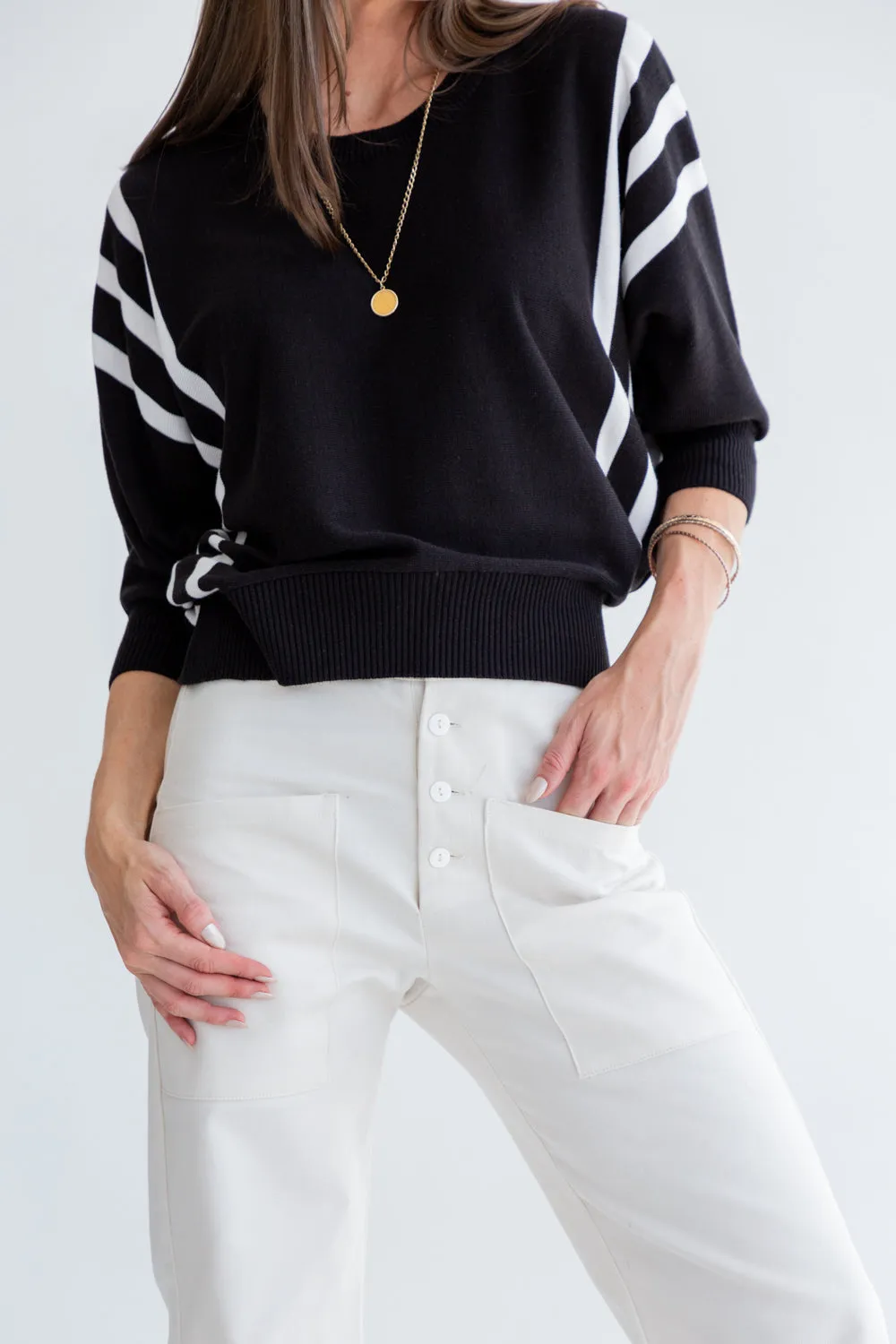 Ali Knit Black & Ivory Stripe