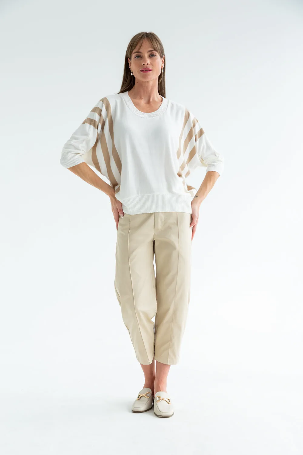 Ali Knit Ivory & Taupe Stripe
