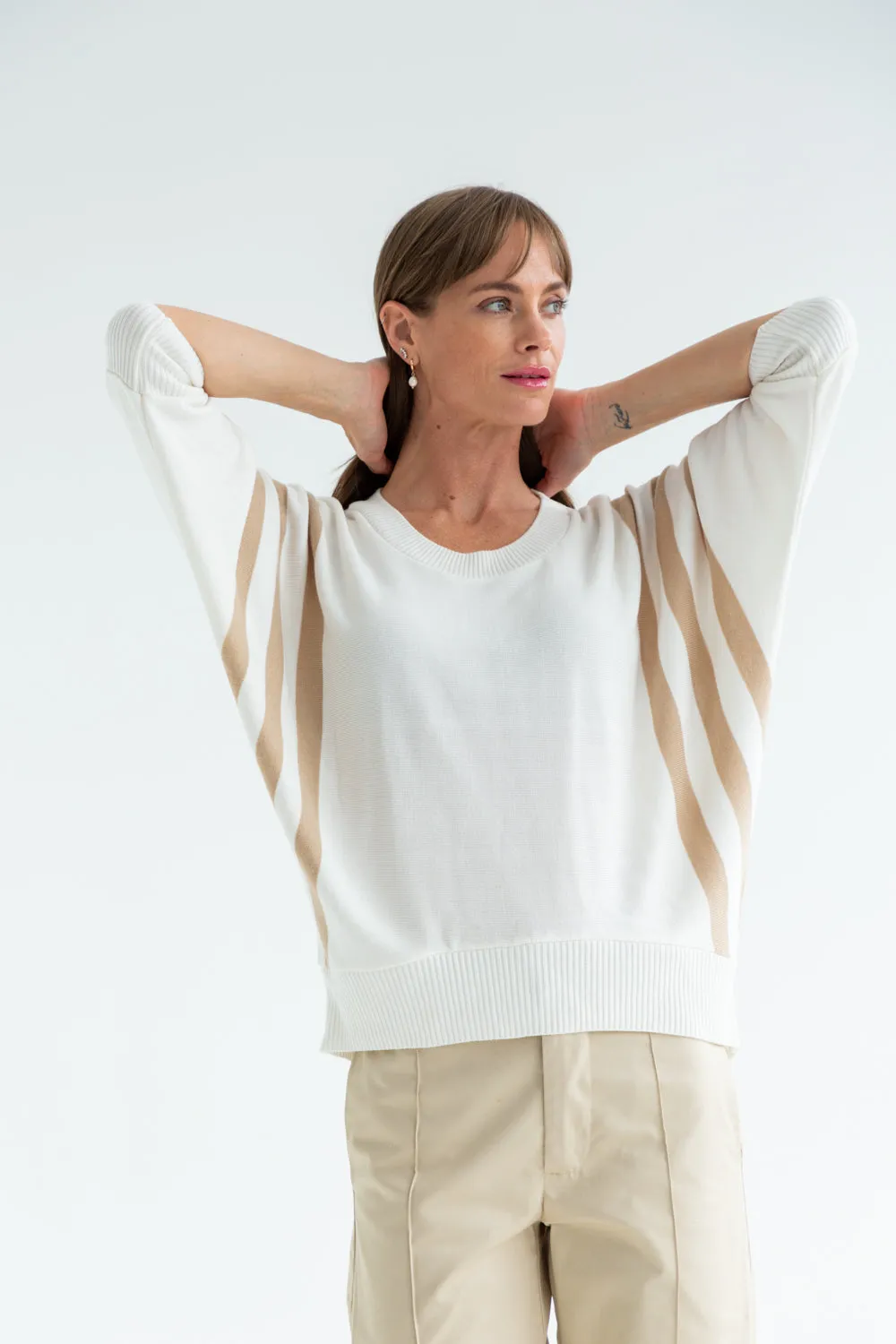 Ali Knit Ivory & Taupe Stripe