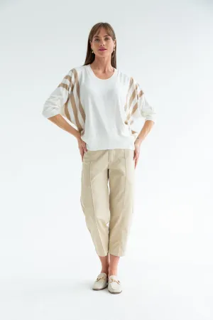 Ali Knit Ivory & Taupe Stripe