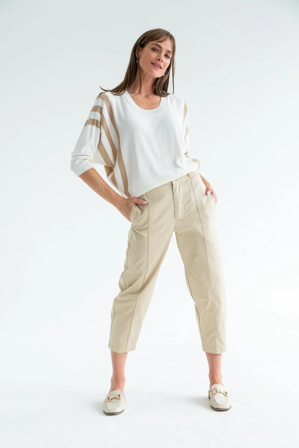 Ali Knit Ivory & Taupe Stripe
