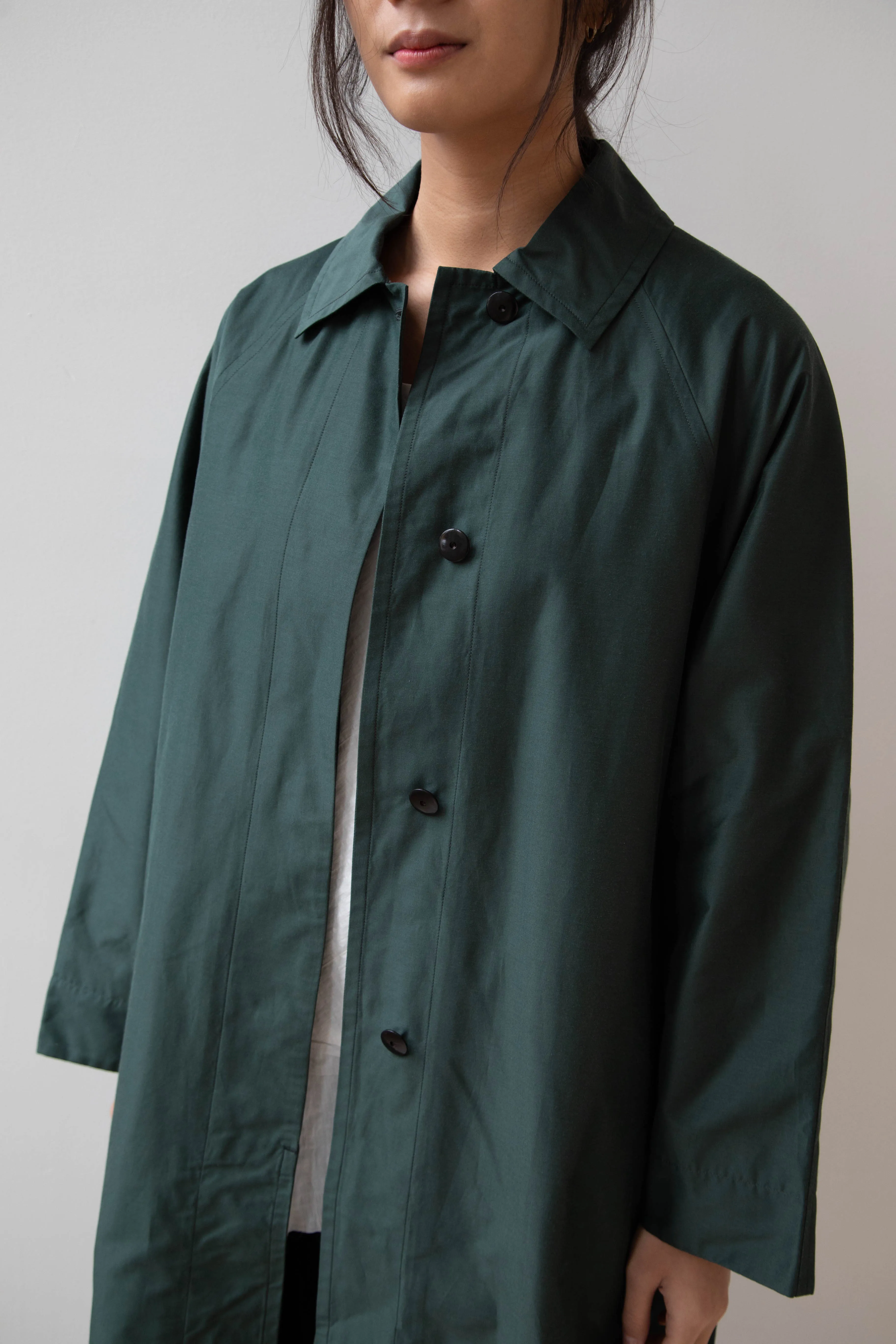 Arts & Science | Silk Cotton Taffeta Bal Collar Coat in Dark Green