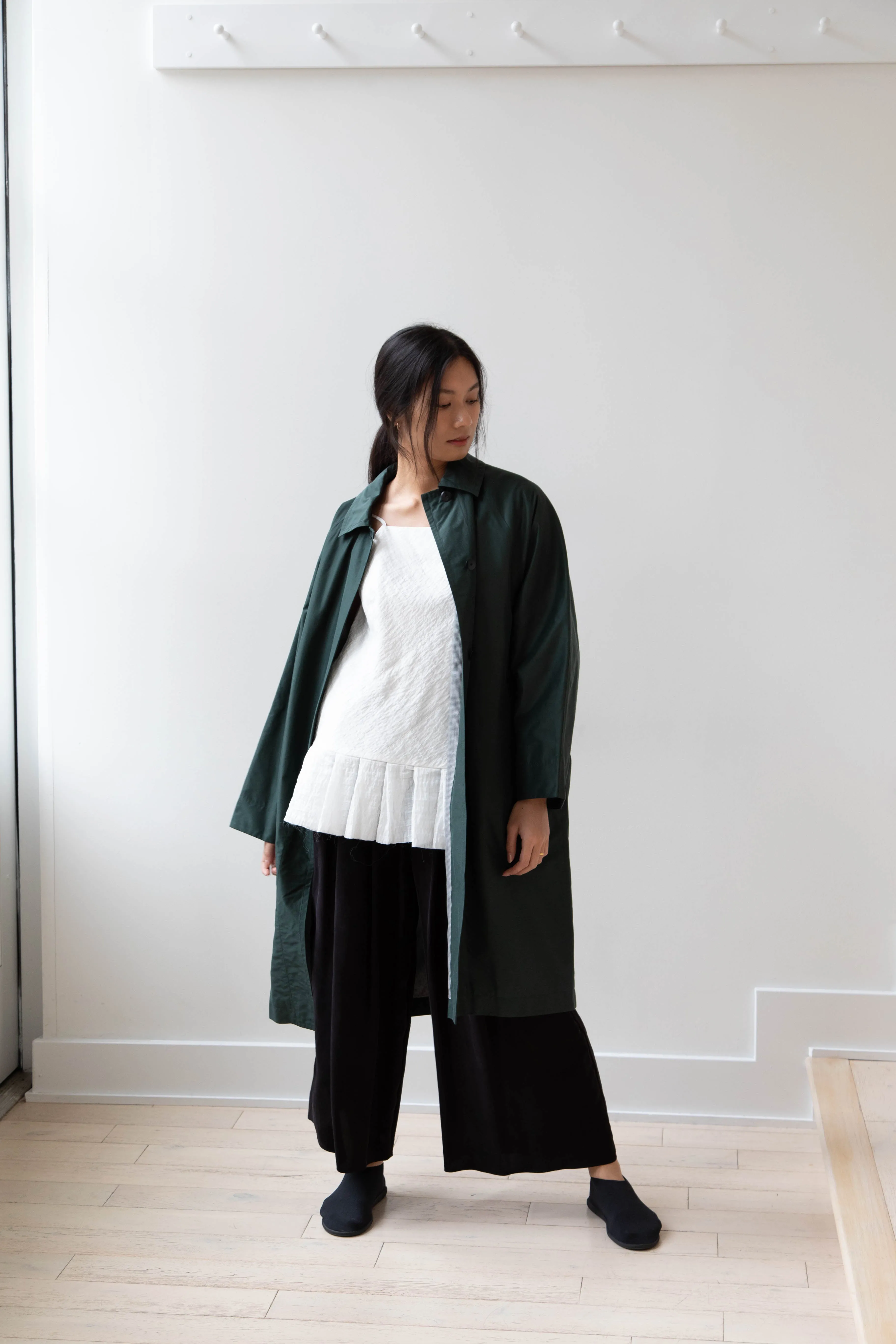 Arts & Science | Silk Cotton Taffeta Bal Collar Coat in Dark Green