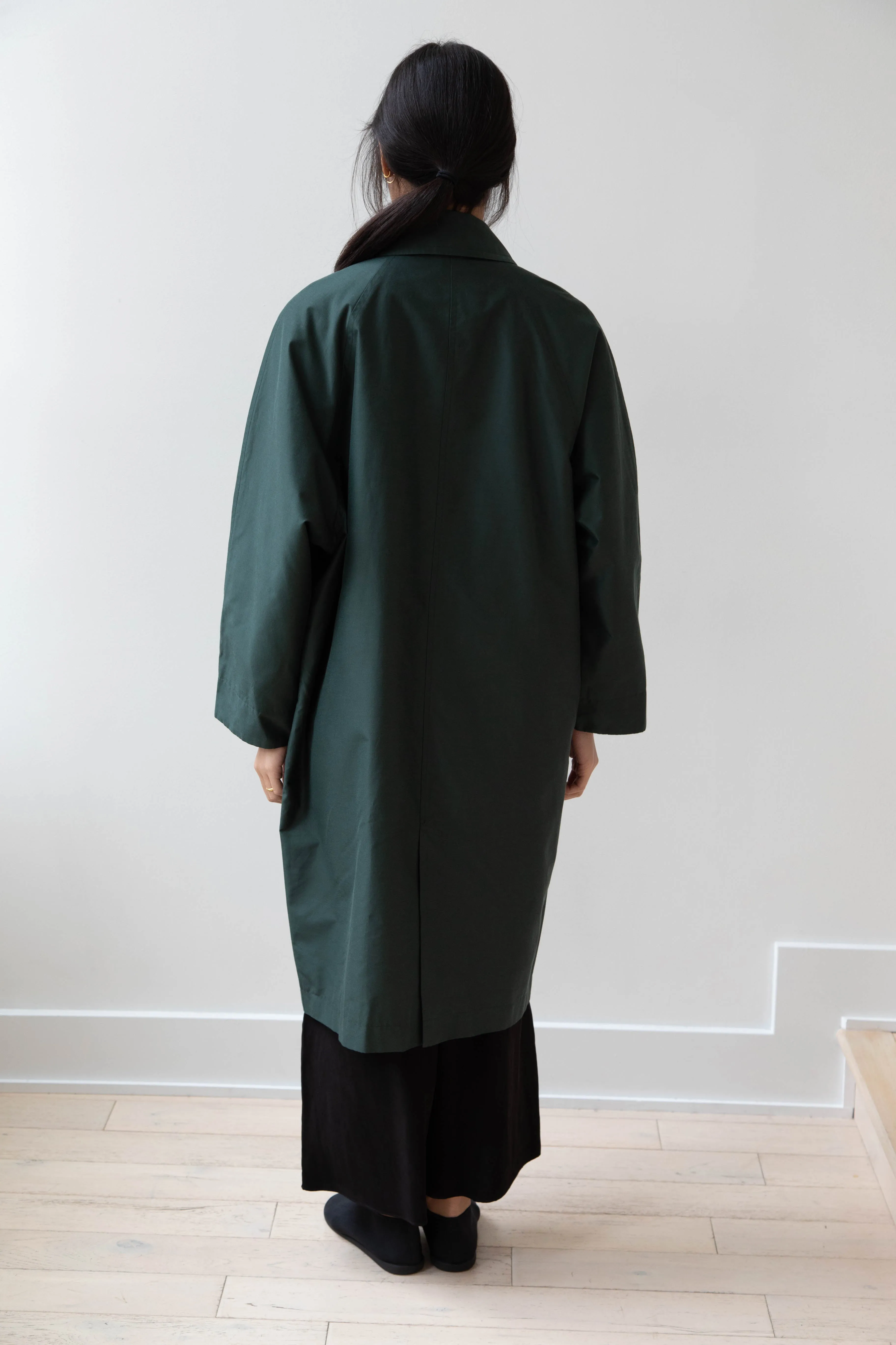 Arts & Science | Silk Cotton Taffeta Bal Collar Coat in Dark Green