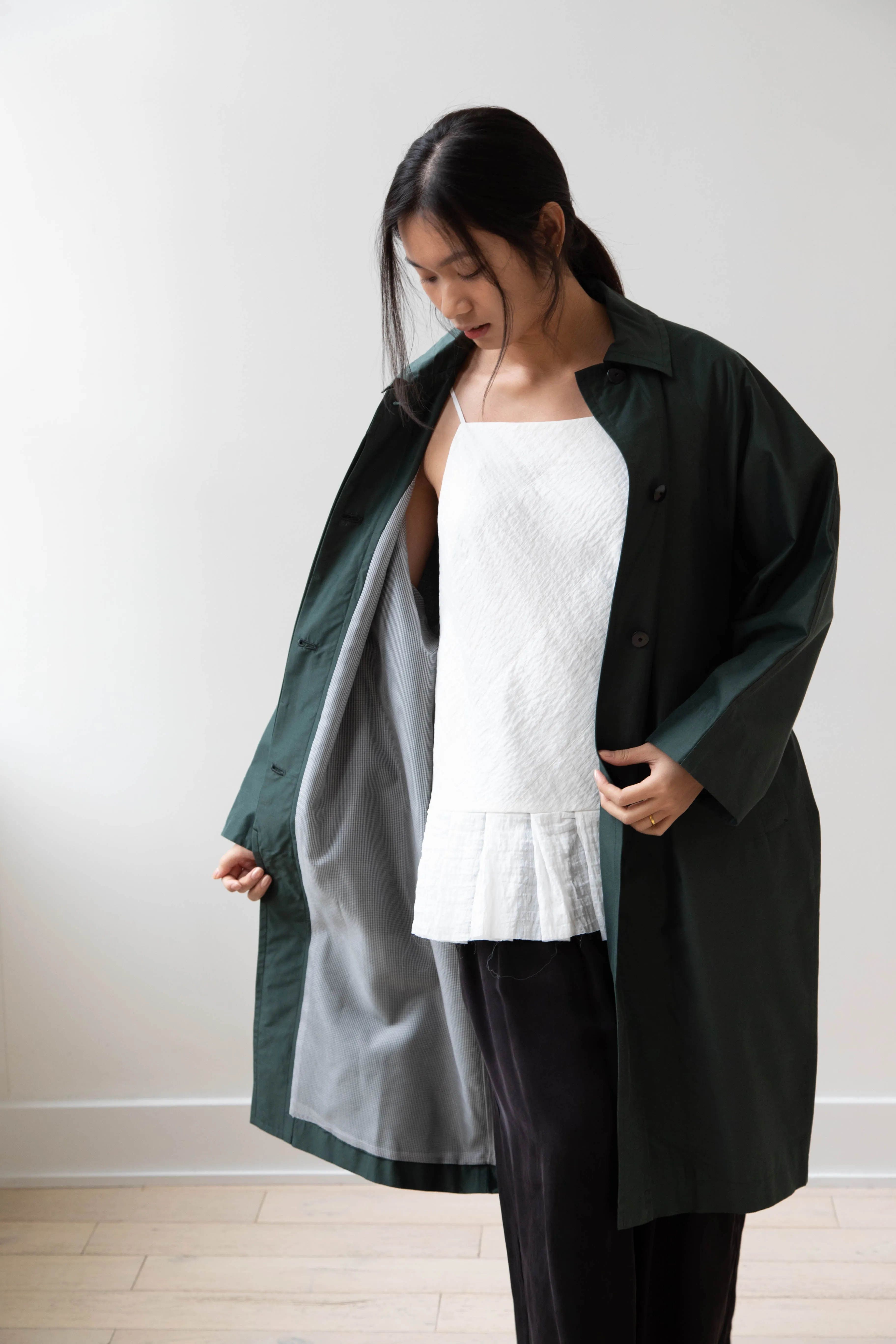 Arts & Science | Silk Cotton Taffeta Bal Collar Coat in Dark Green