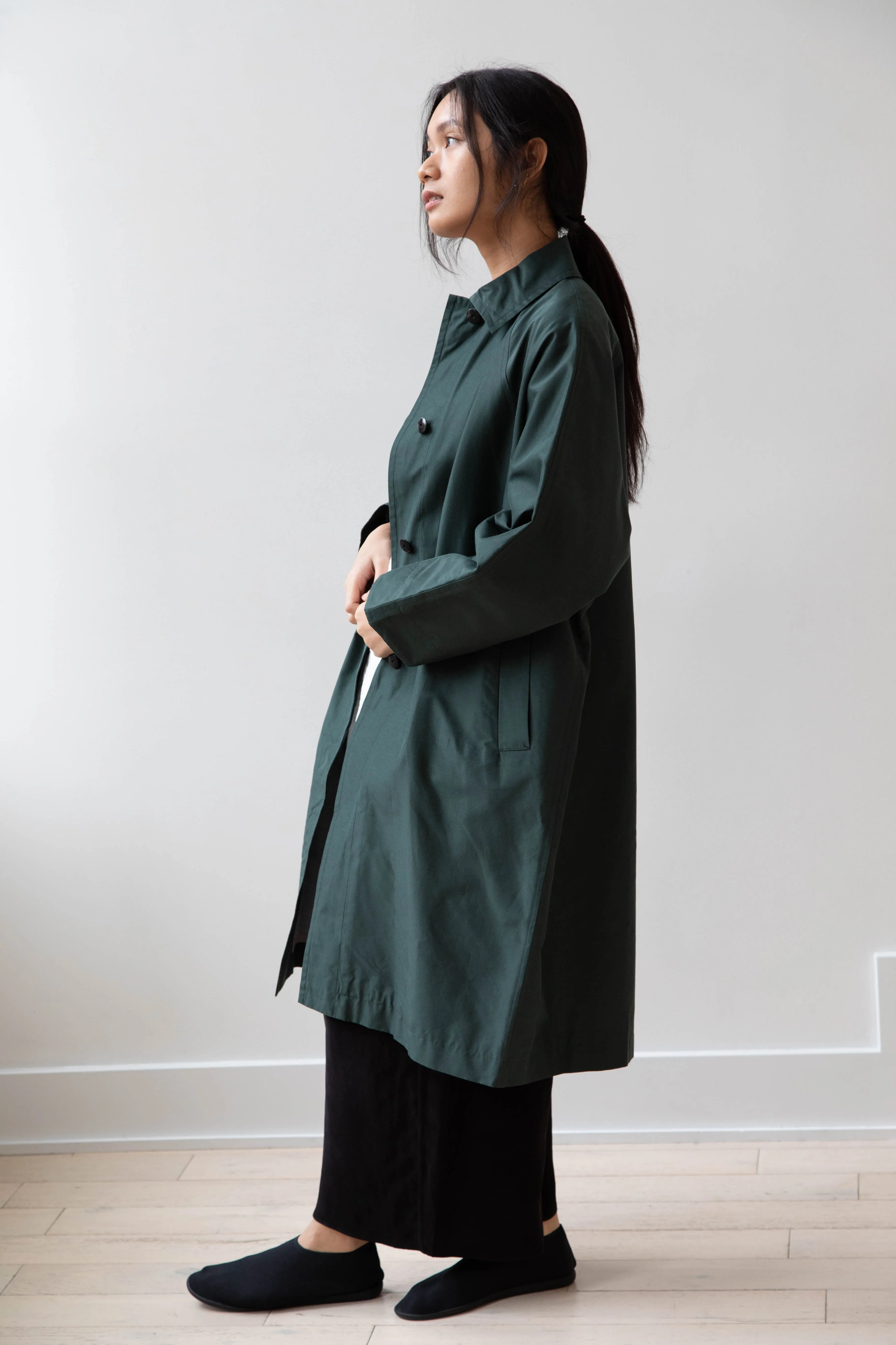 Arts & Science | Silk Cotton Taffeta Bal Collar Coat in Dark Green