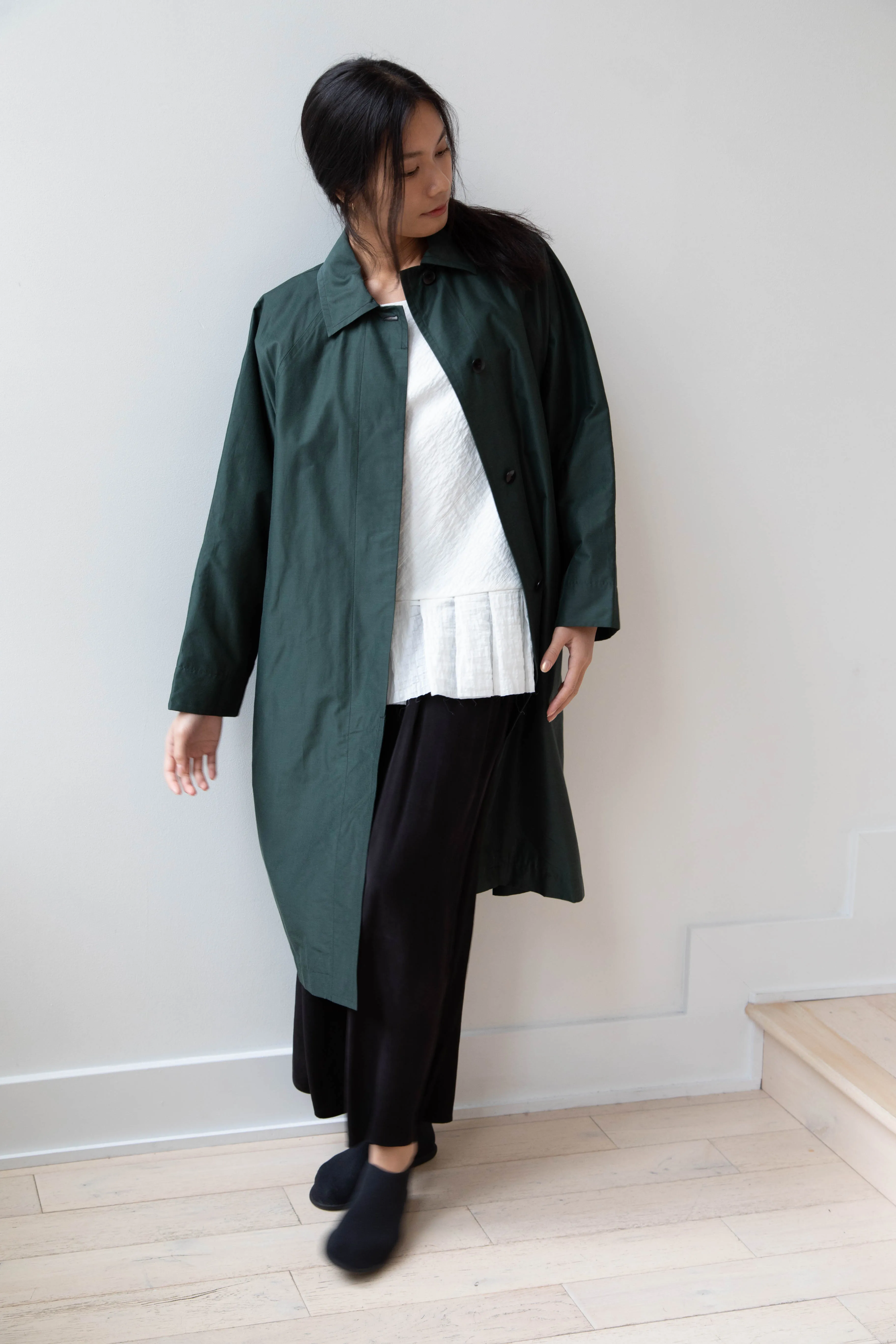 Arts & Science | Silk Cotton Taffeta Bal Collar Coat in Dark Green