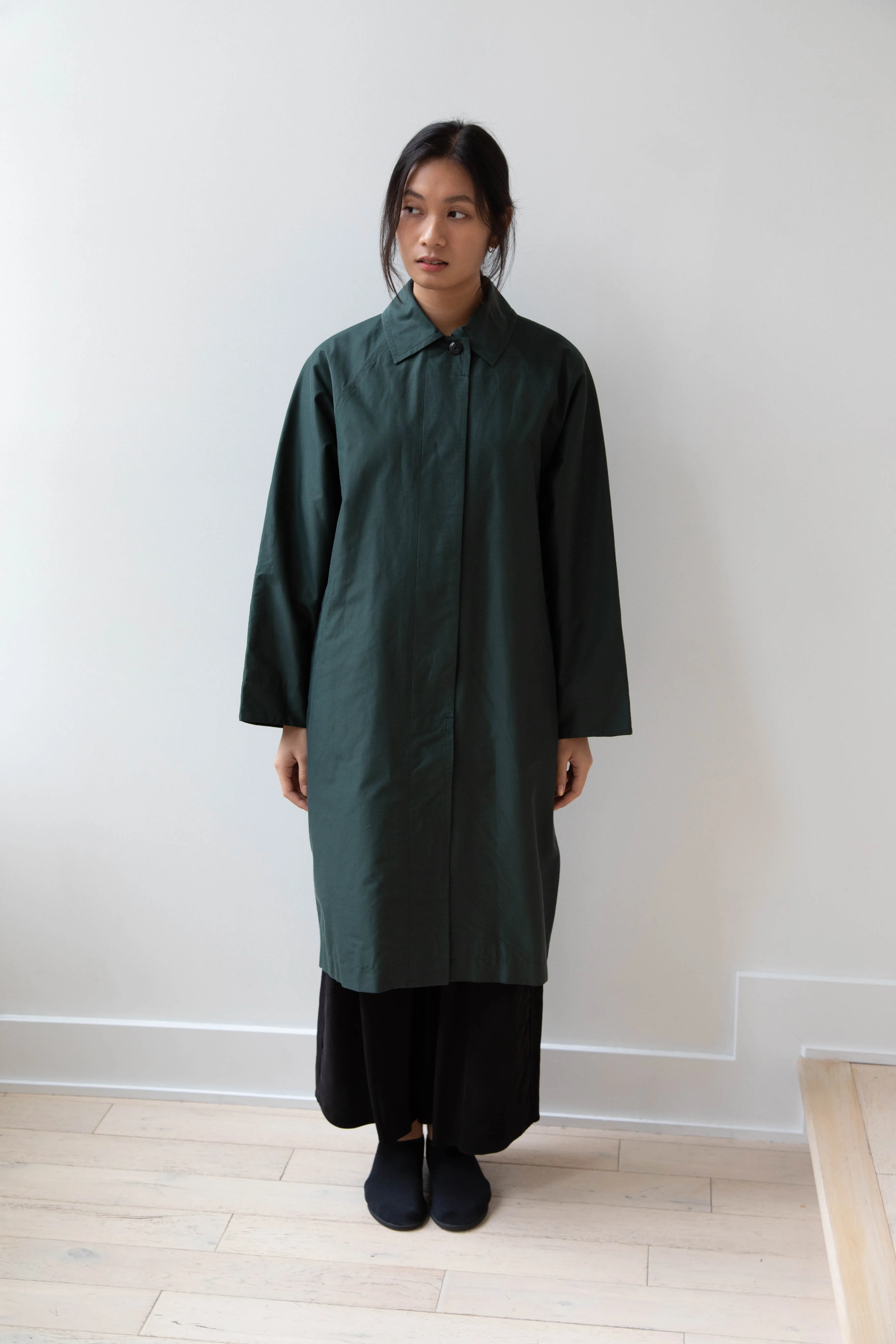 Arts & Science | Silk Cotton Taffeta Bal Collar Coat in Dark Green