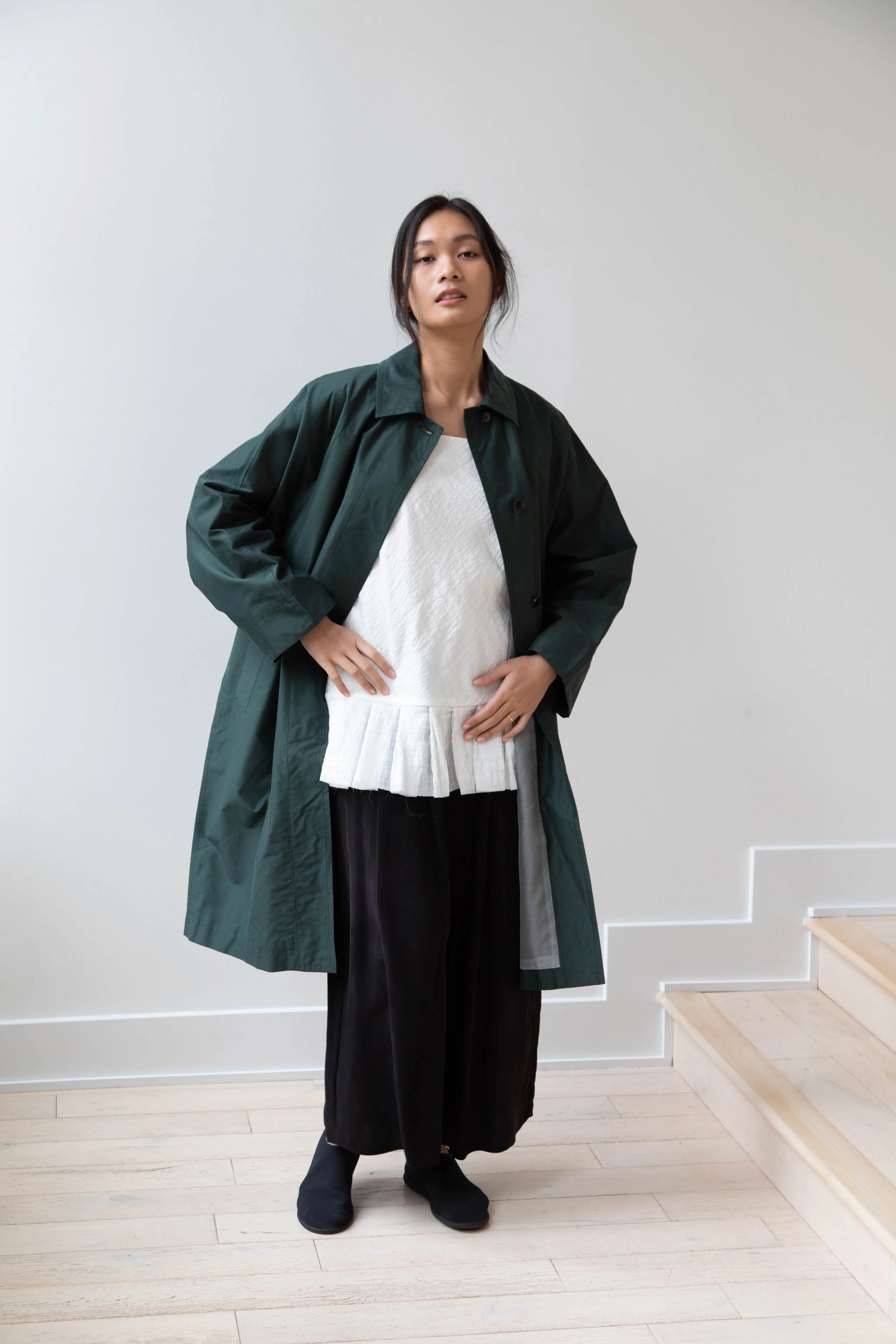 Arts & Science | Silk Cotton Taffeta Bal Collar Coat in Dark Green