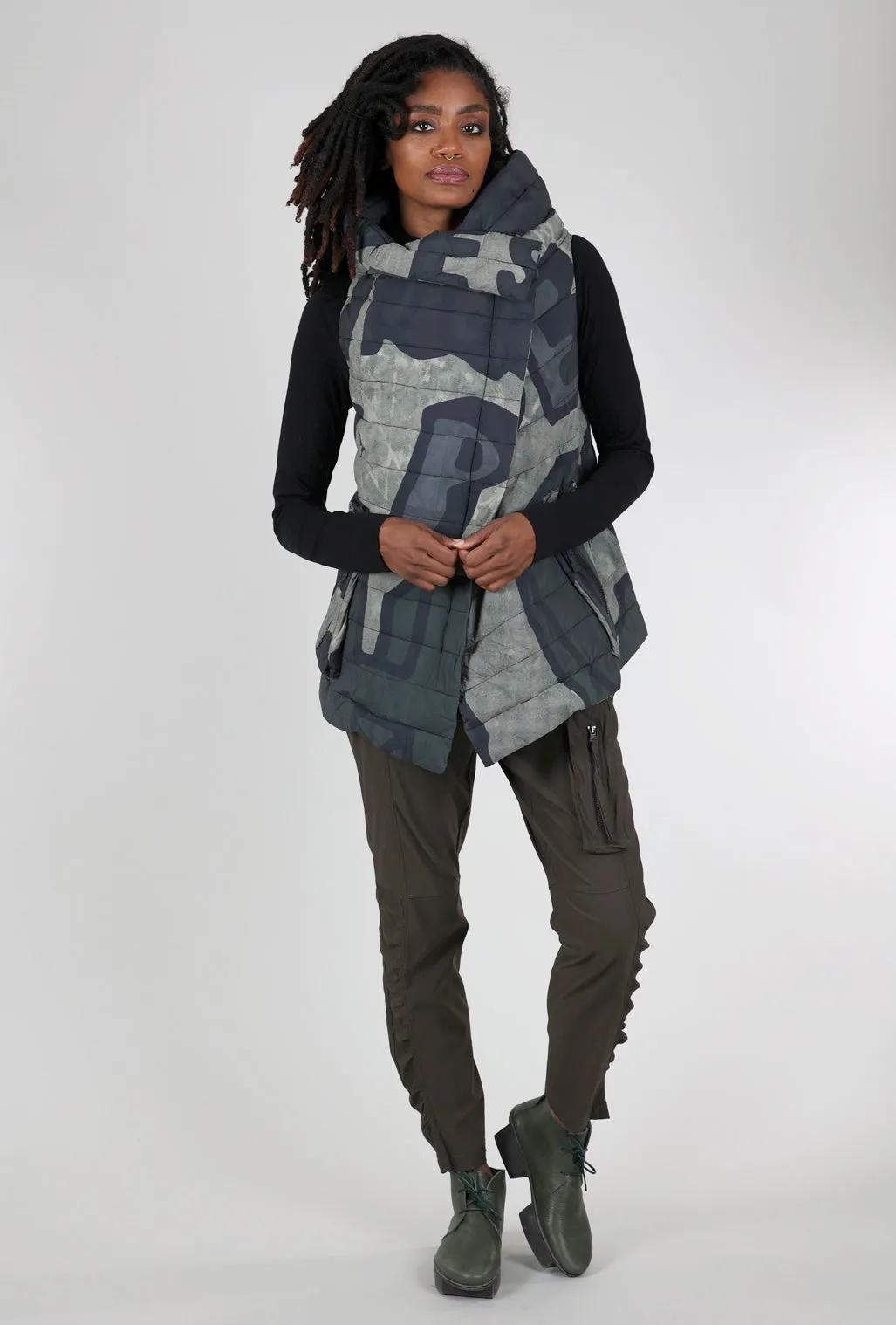 Asym Zip Puffer Vest, Jungle Multi