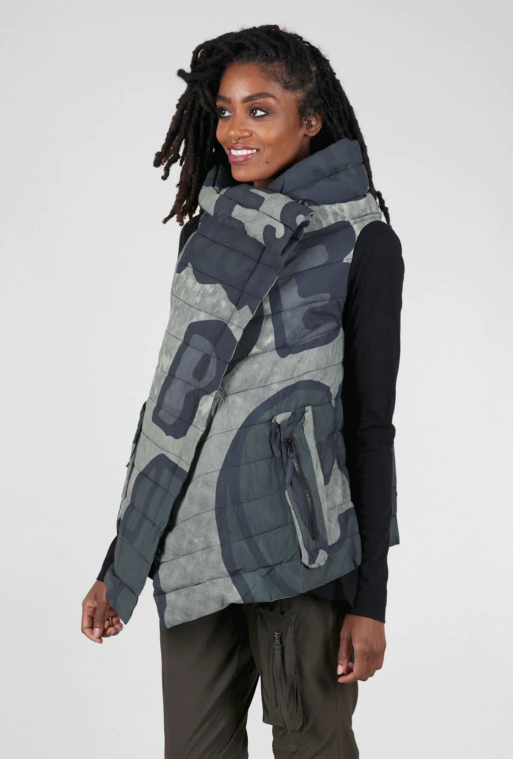 Asym Zip Puffer Vest, Jungle Multi