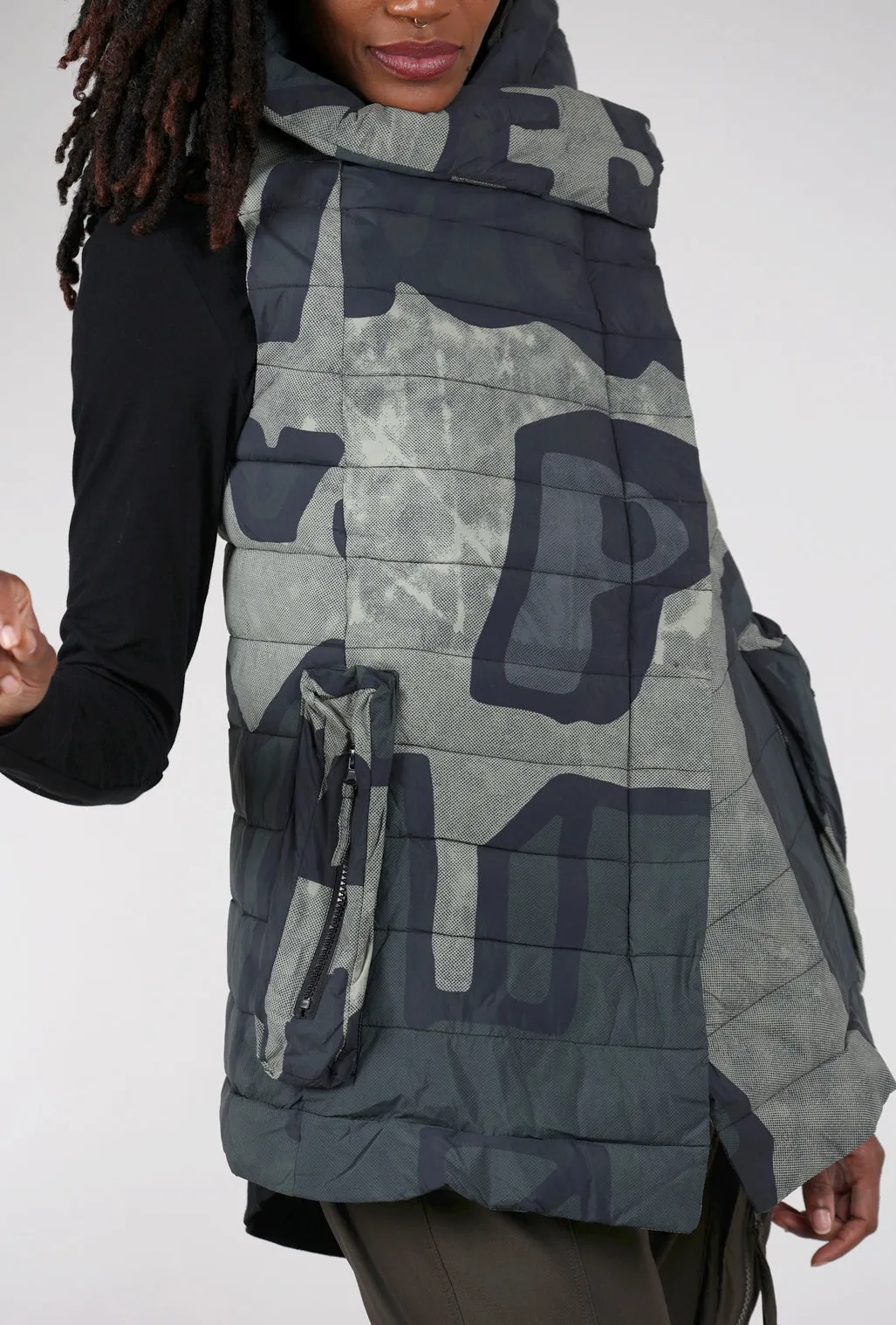 Asym Zip Puffer Vest, Jungle Multi