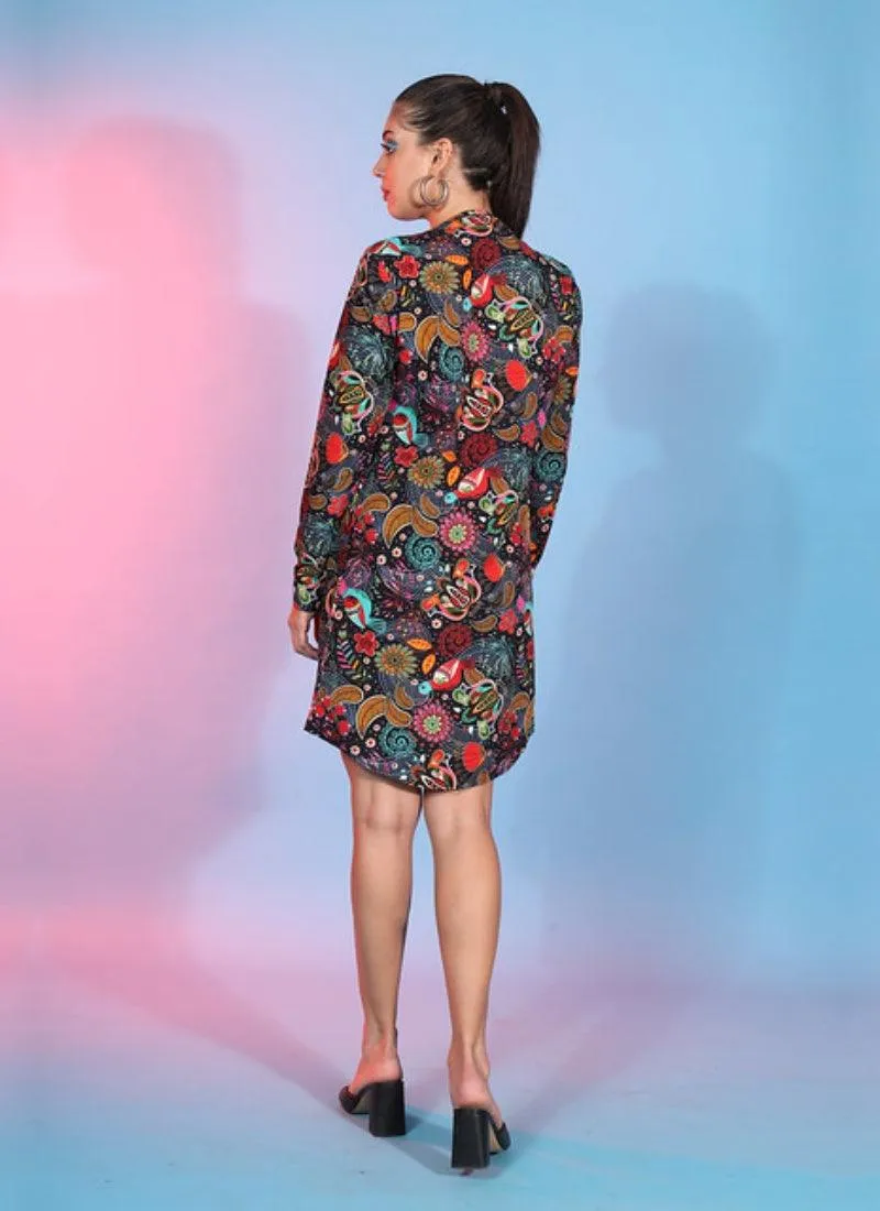 Black Crepe printed readymade co-ord with jacket
