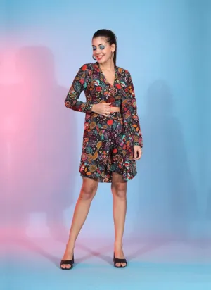 Black Crepe printed readymade co-ord with jacket