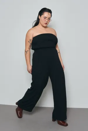 Black Linen Strapless Jumpsuit
