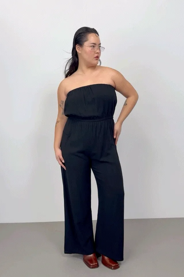 Black Linen Strapless Jumpsuit
