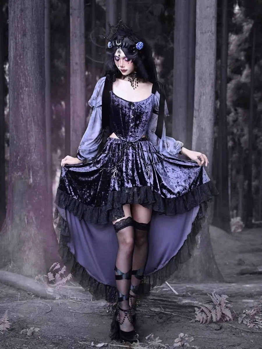 [Blood Supply] Moon Goddess Velvet Trailing Lace Skirt
