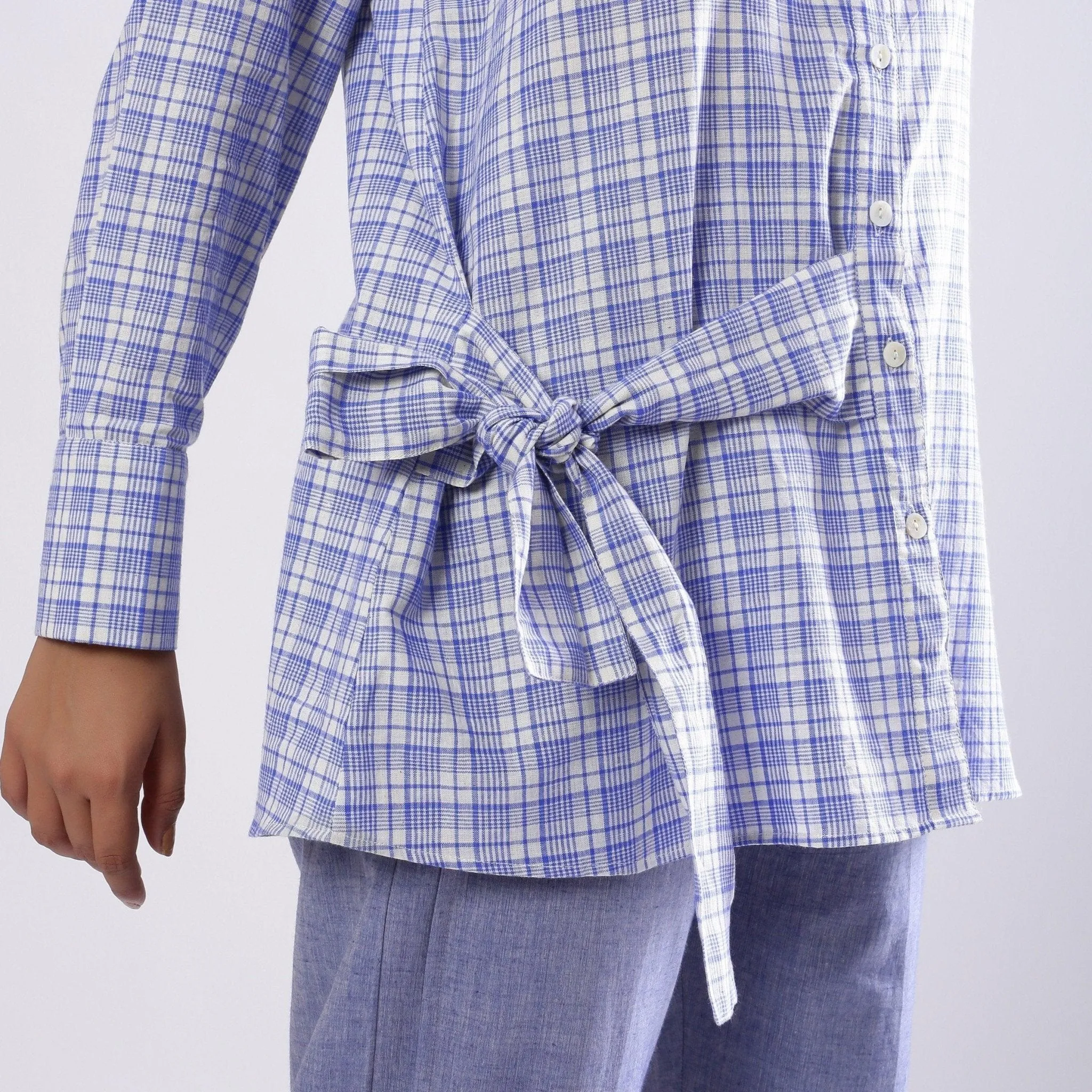 Blue Checkered Handspun 100% Cotton Button-Down Shirt