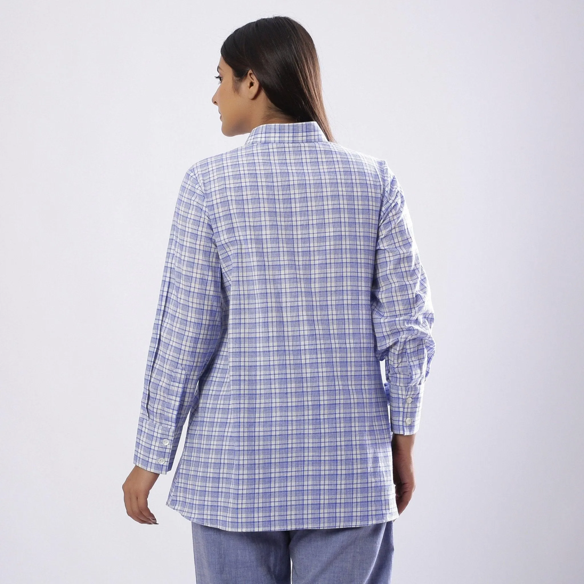 Blue Checkered Handspun 100% Cotton Button-Down Shirt