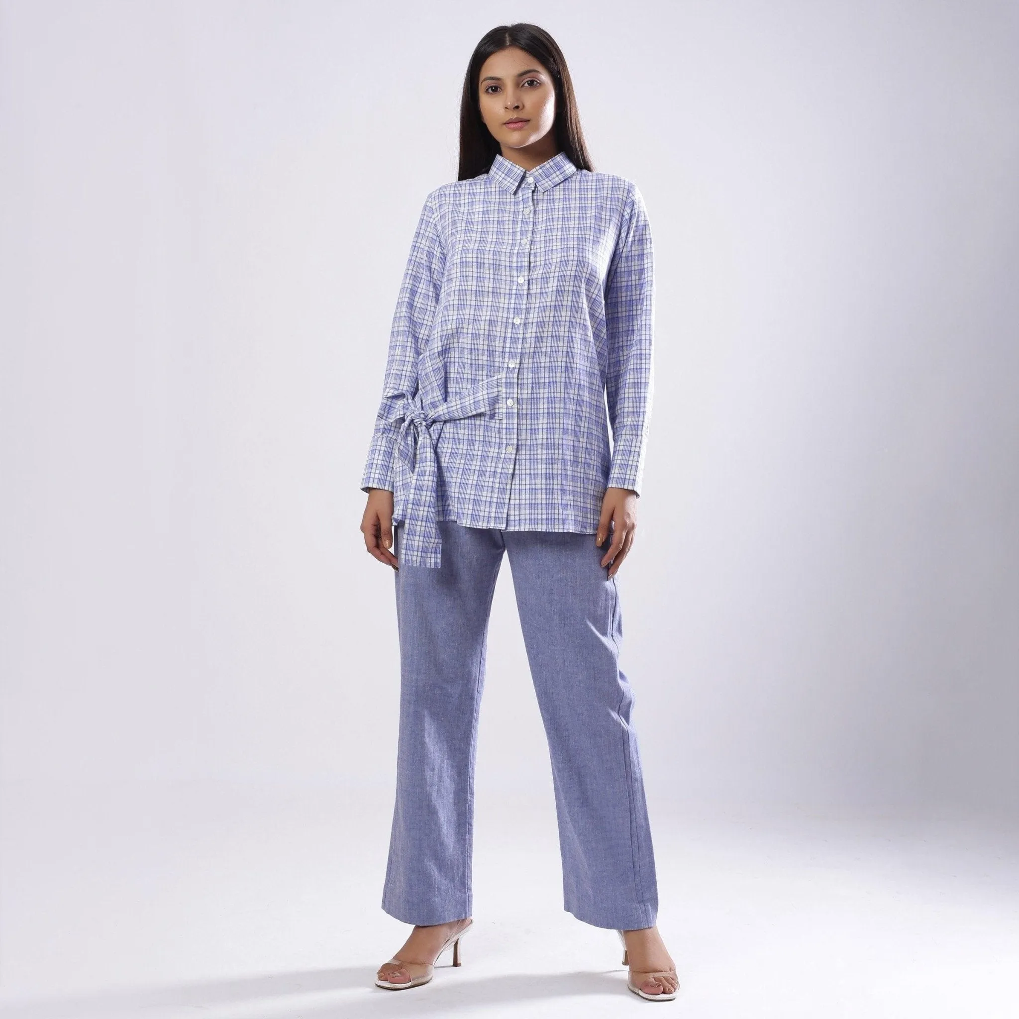 Blue Checkered Handspun 100% Cotton Button-Down Shirt