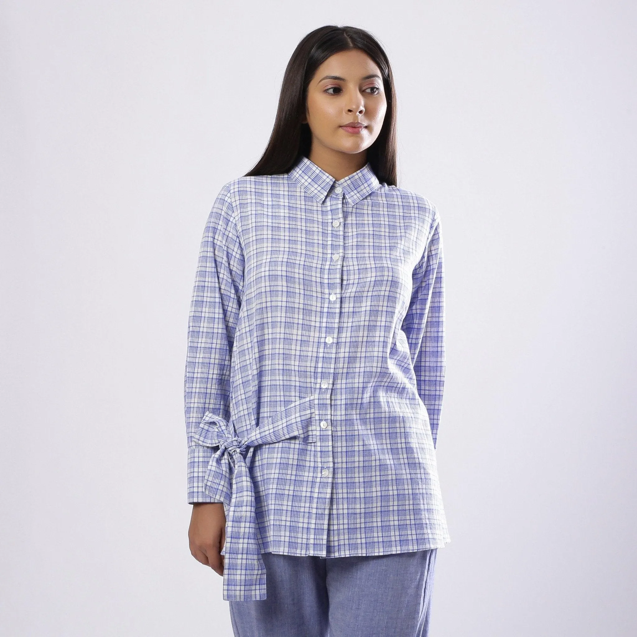 Blue Checkered Handspun 100% Cotton Button-Down Shirt