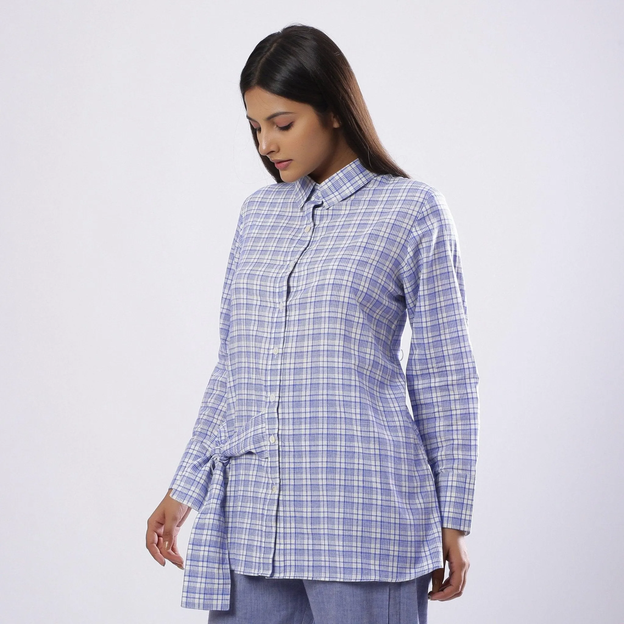 Blue Checkered Handspun 100% Cotton Button-Down Shirt