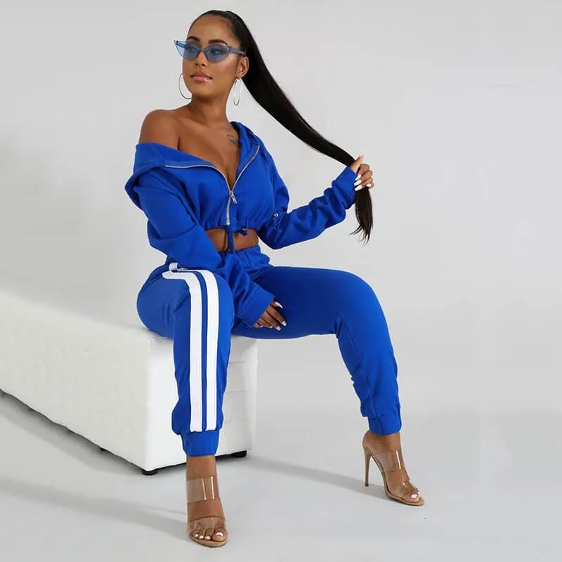 Blue Crop Top Skinny Pencil Pants Sets