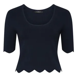 Cable | Crepe Scallop Top | Navy