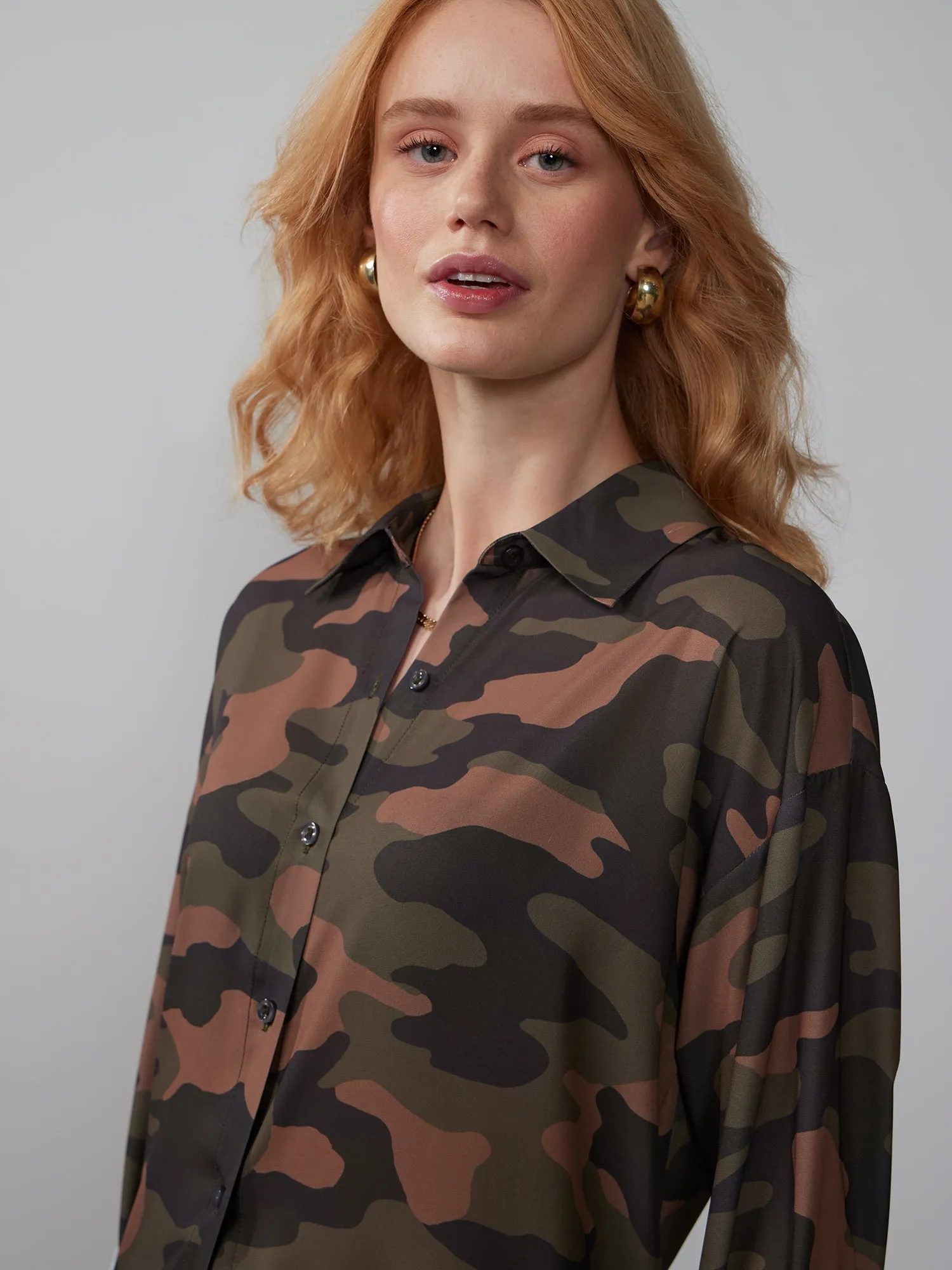 Camo Midi Button Down Shirt