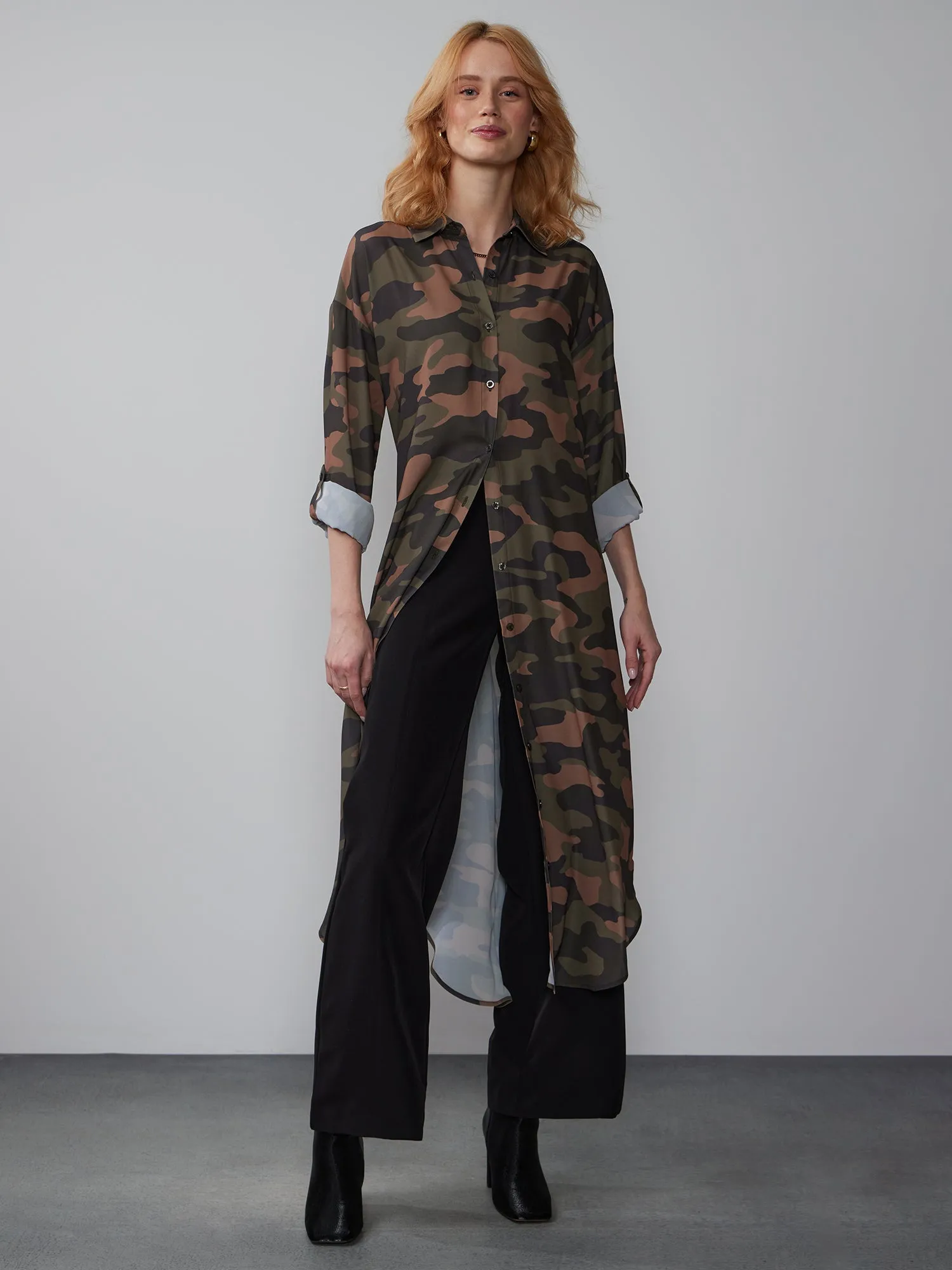 Camo Midi Button Down Shirt