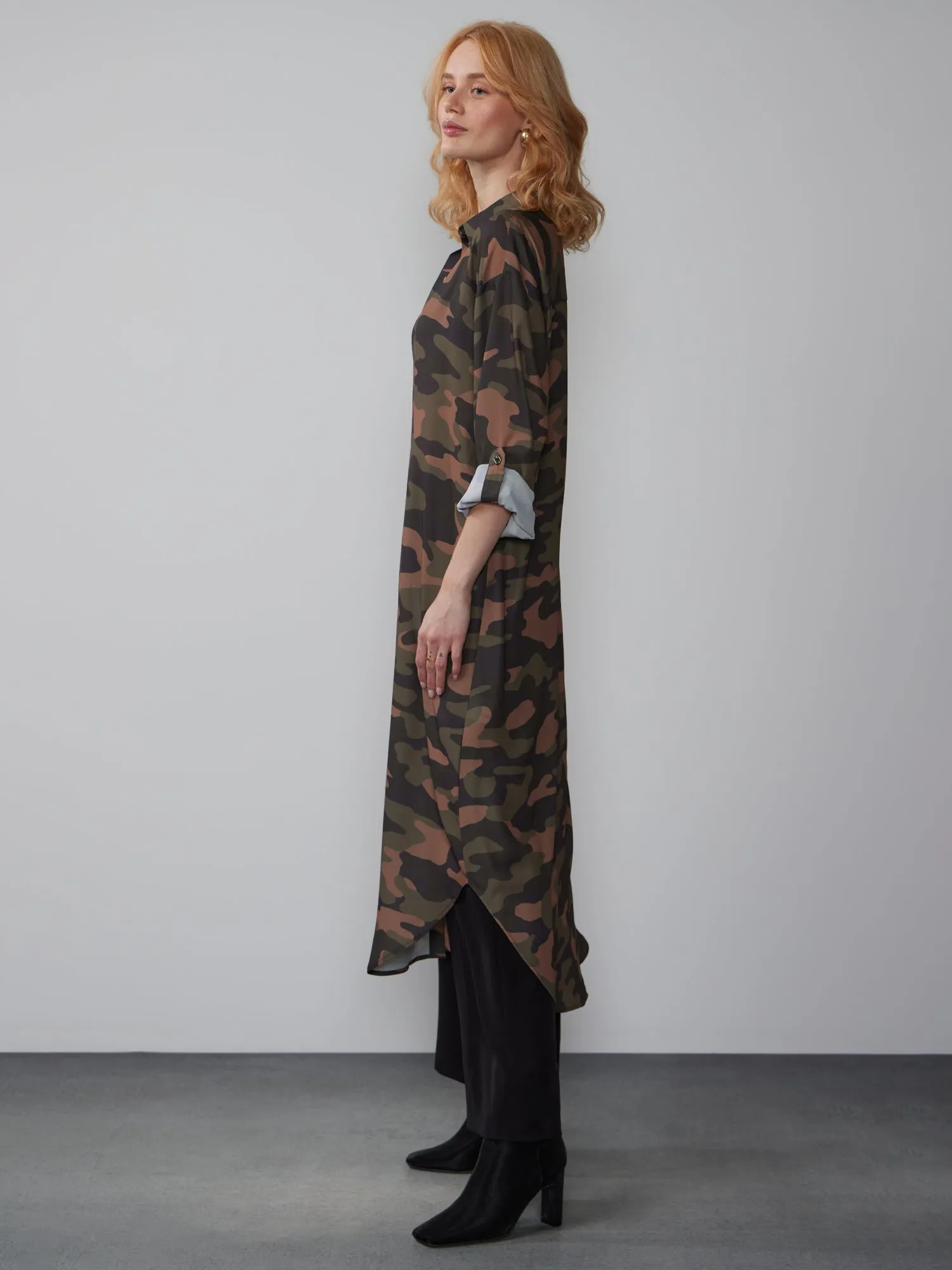 Camo Midi Button Down Shirt