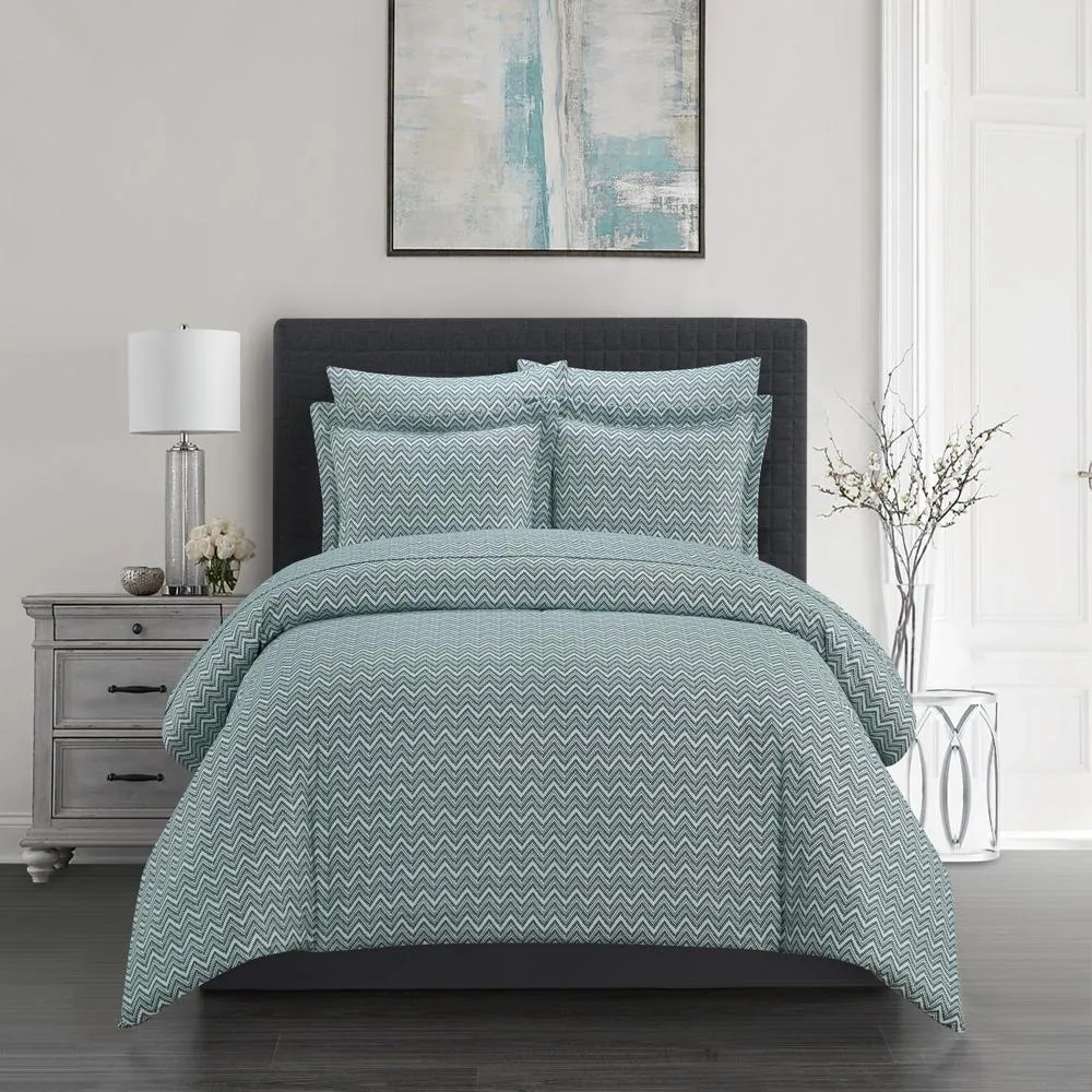 Chic Home Blaine Duvet Cover Set Contemporary Two Tone Striped Chevron Pattern Bedding - Pillow Sham Included - 2 Piece - Twin 68x90", Green