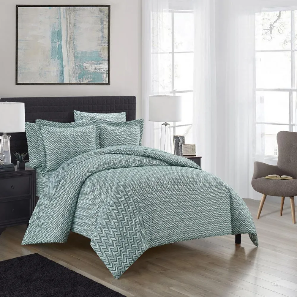 Chic Home Blaine Duvet Cover Set Contemporary Two Tone Striped Chevron Pattern Bedding - Pillow Sham Included - 2 Piece - Twin 68x90", Green